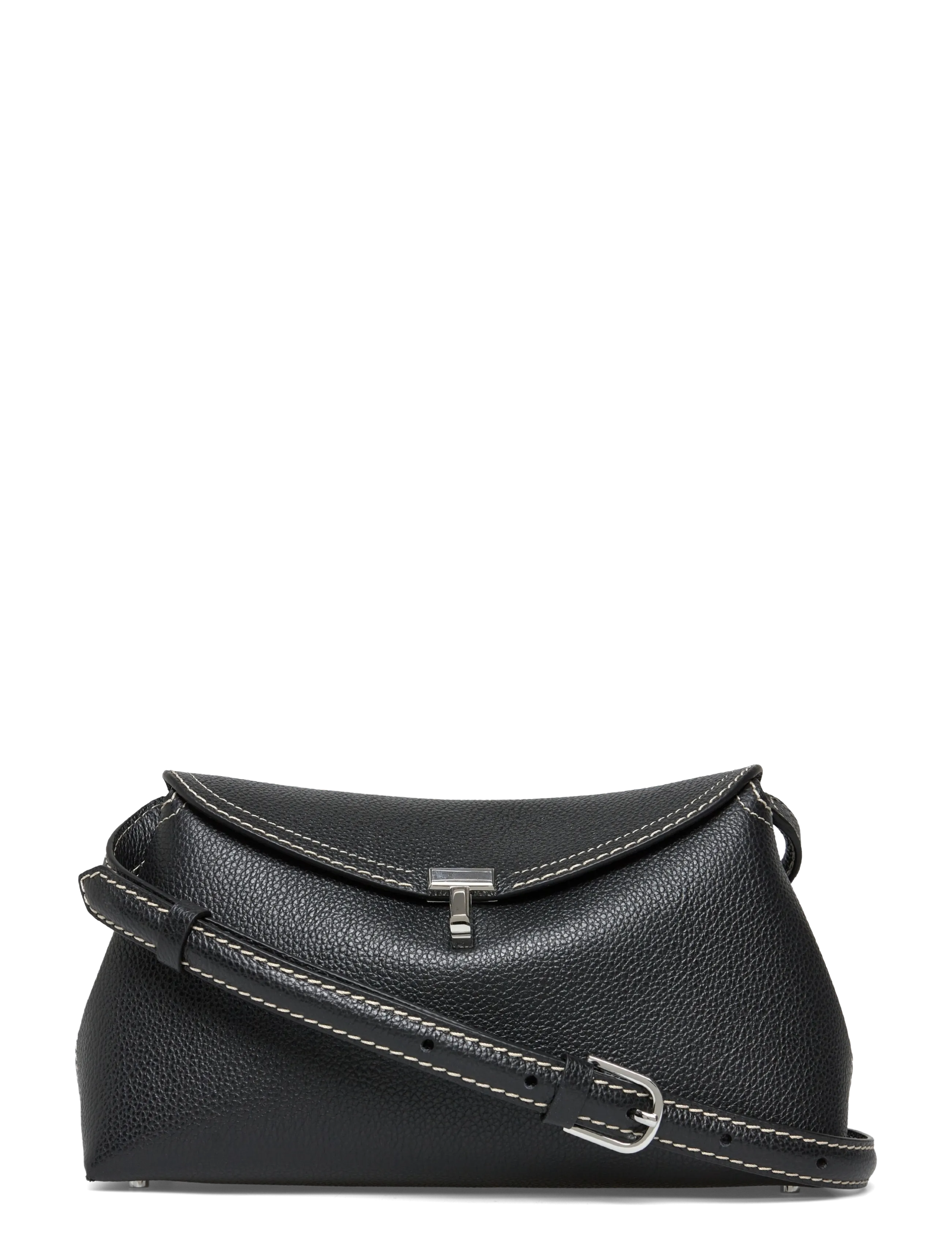 T-LOCK GRAINED-LEATHER CLUTCH - BLACK