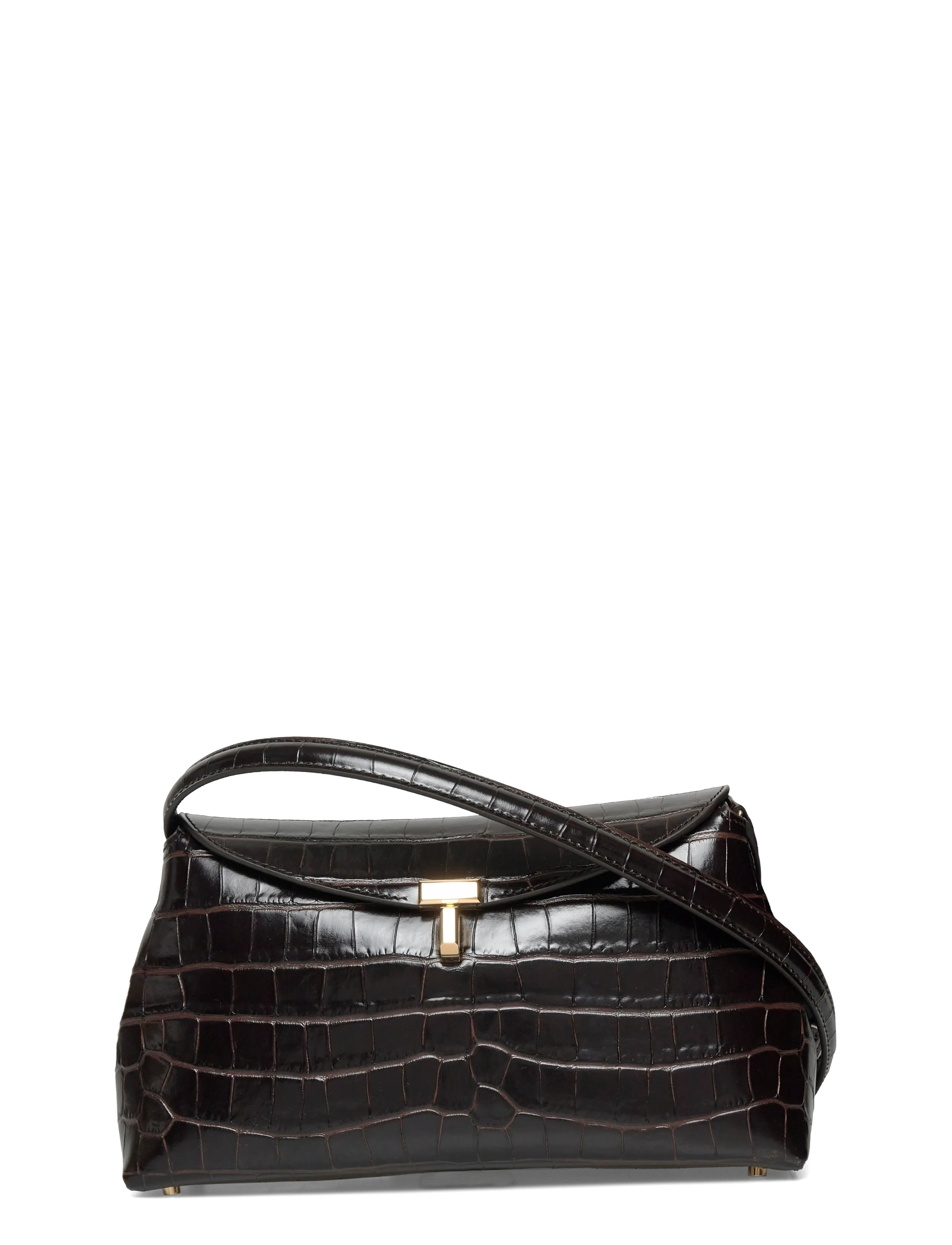 T-LOCK CROCO-EMBOSSED CLUTCH - BROWN