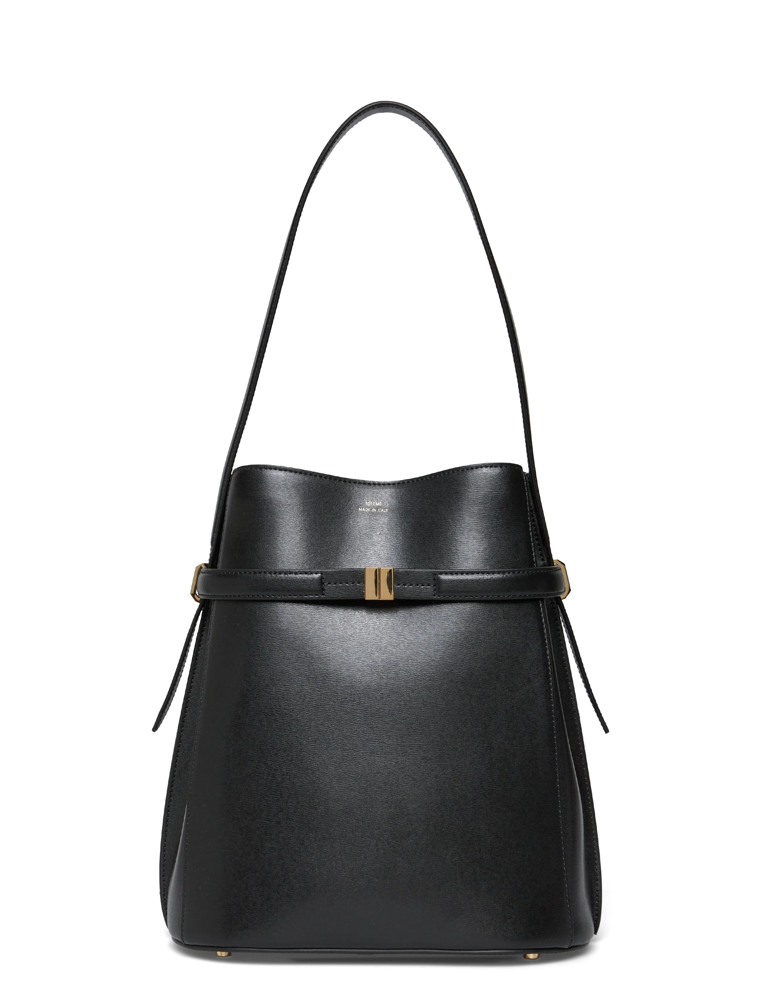 TOTEME BELTED LEATHER BUCKET BAG - Väskor - BLACK / black