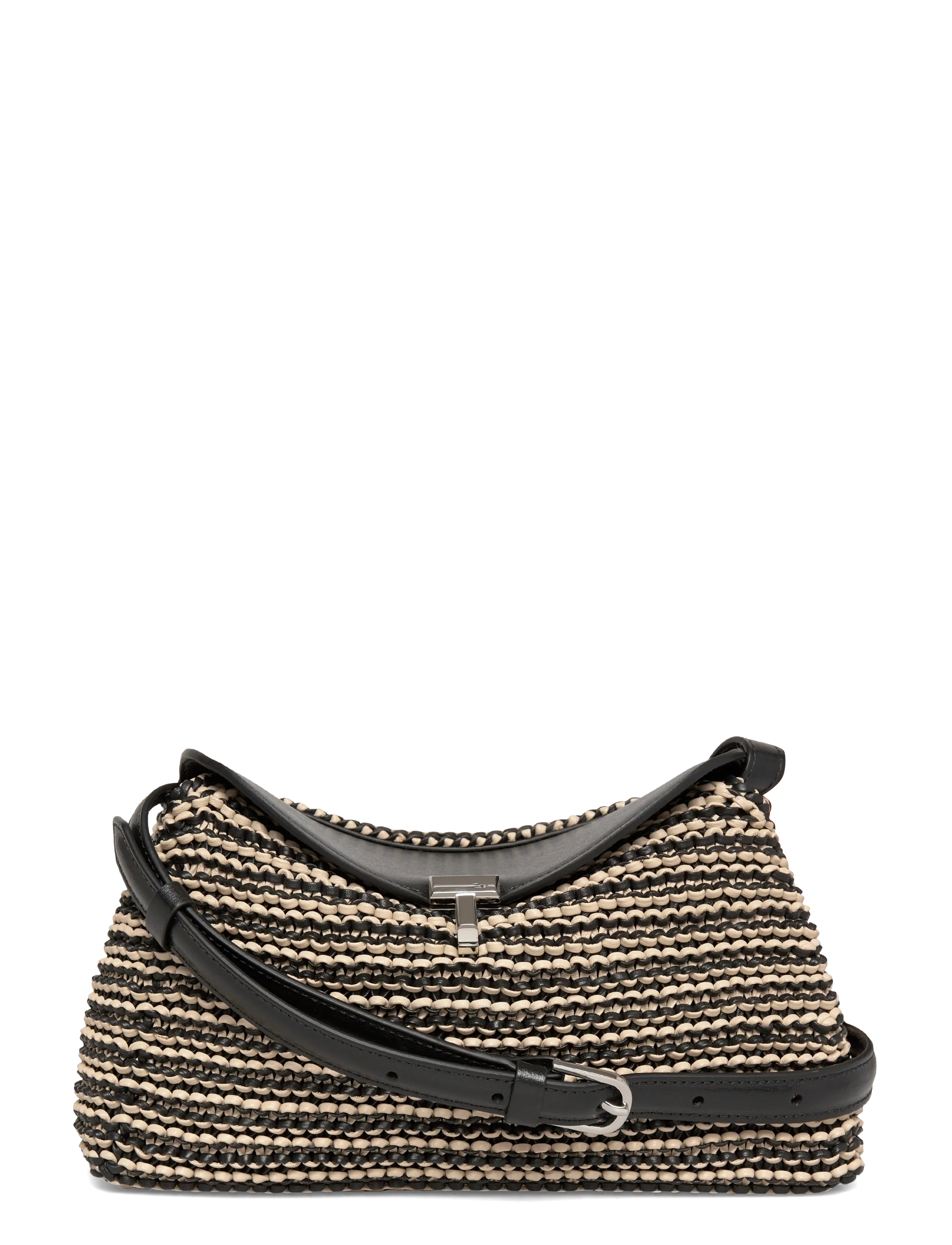 TOTEME T-LOCK WOVEN-LEATHER CLUTCH - Dizainerių prekės - BLACK/SAND / black