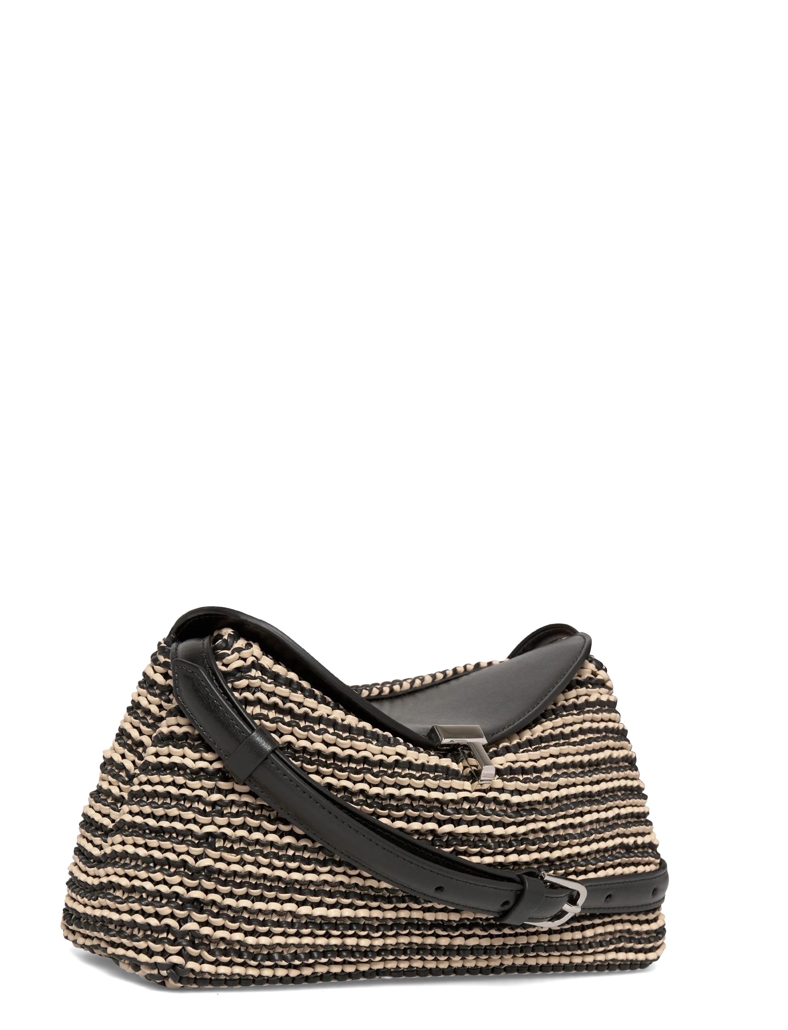 TOTEME - T-LOCK WOVEN-LEATHER CLUTCH - black/sand - 2