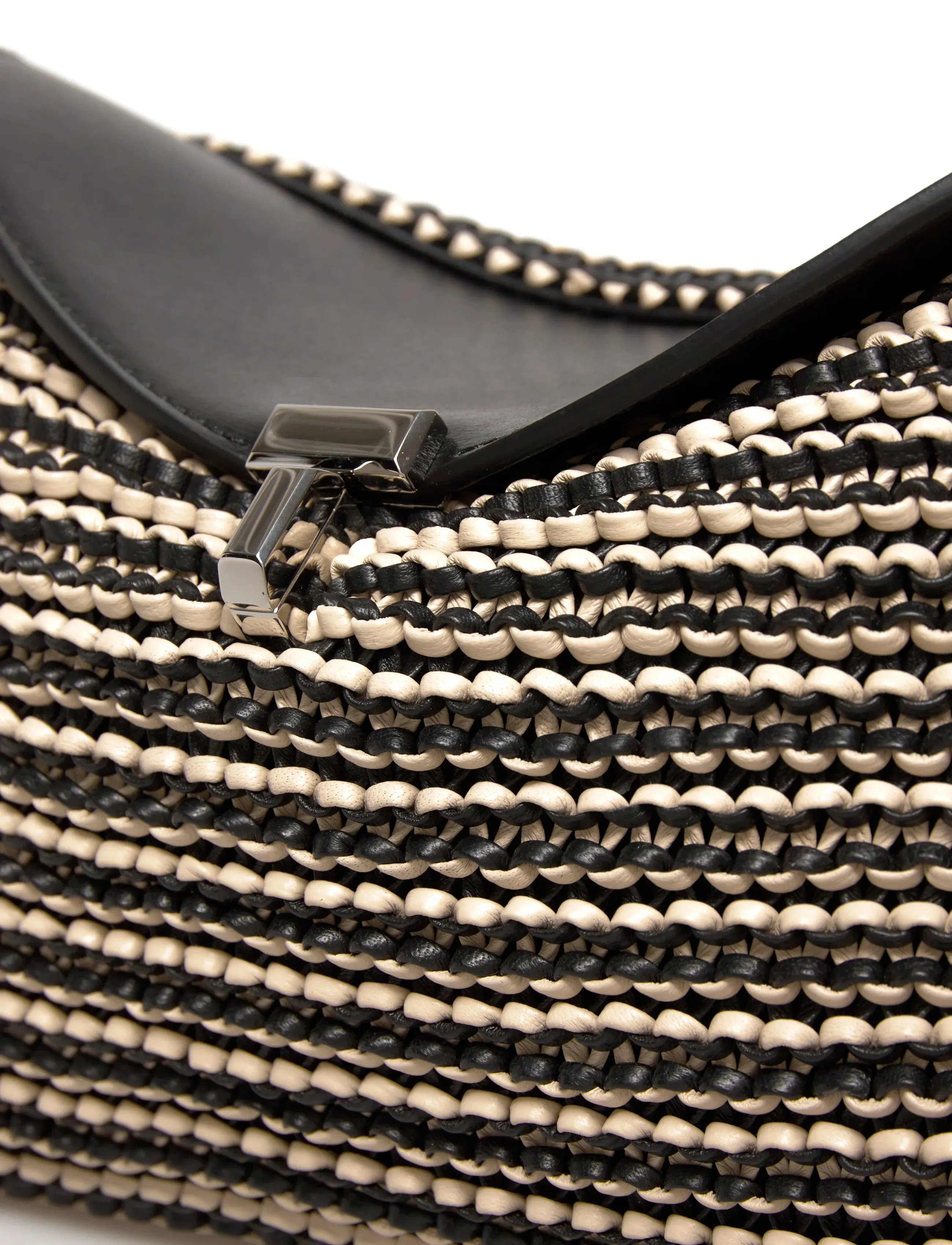 TOTEME - T-LOCK WOVEN-LEATHER CLUTCH - black/sand - 4