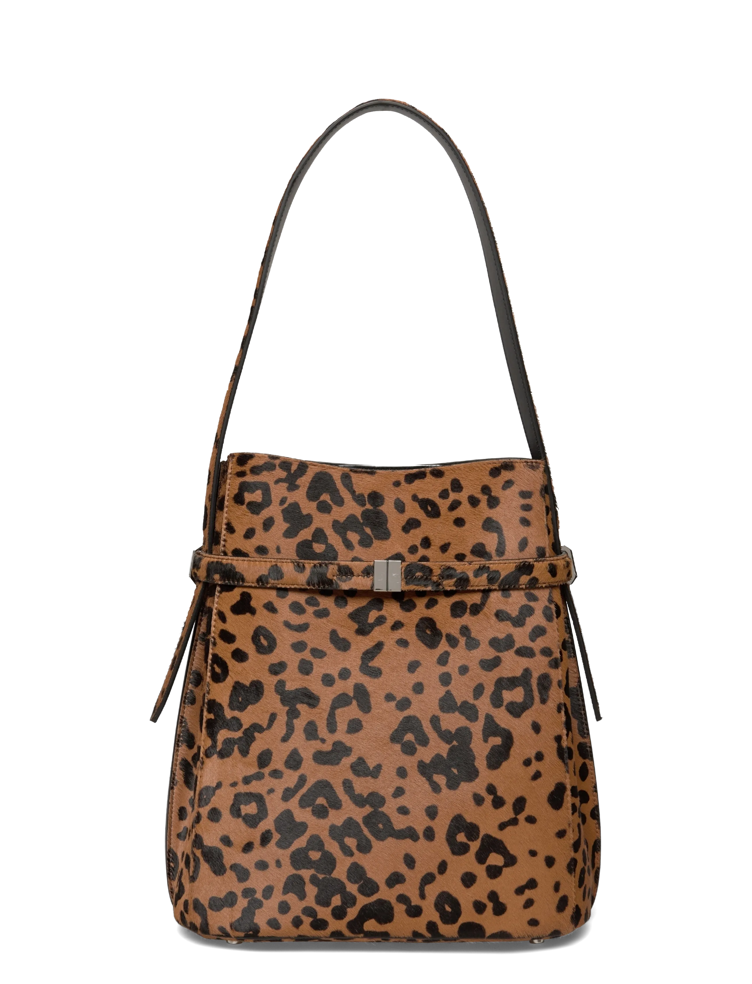 BELTED PONY HAIR BUCKET BAG - LEOPARD