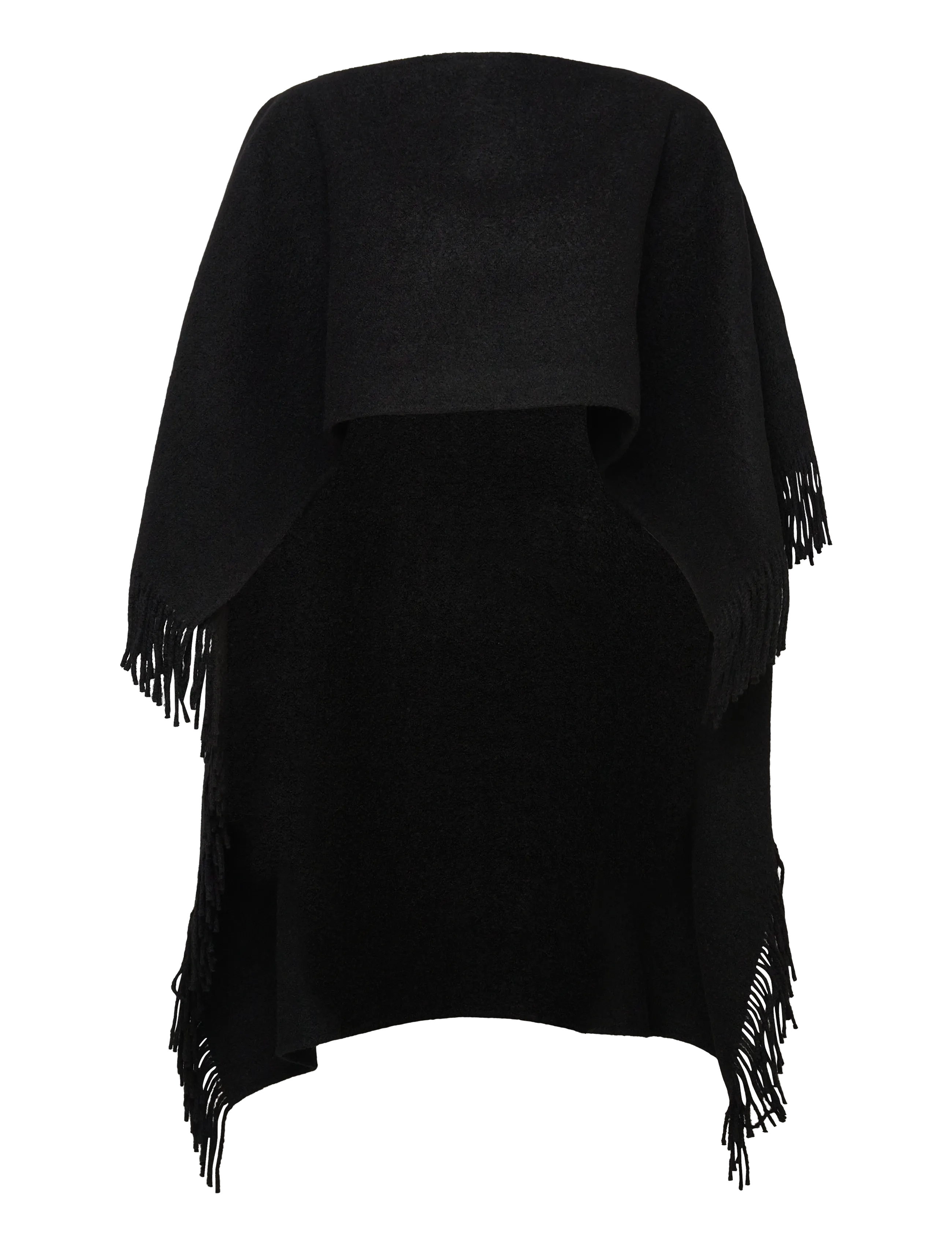 FRINGED WOOL PONCHO - BLACK