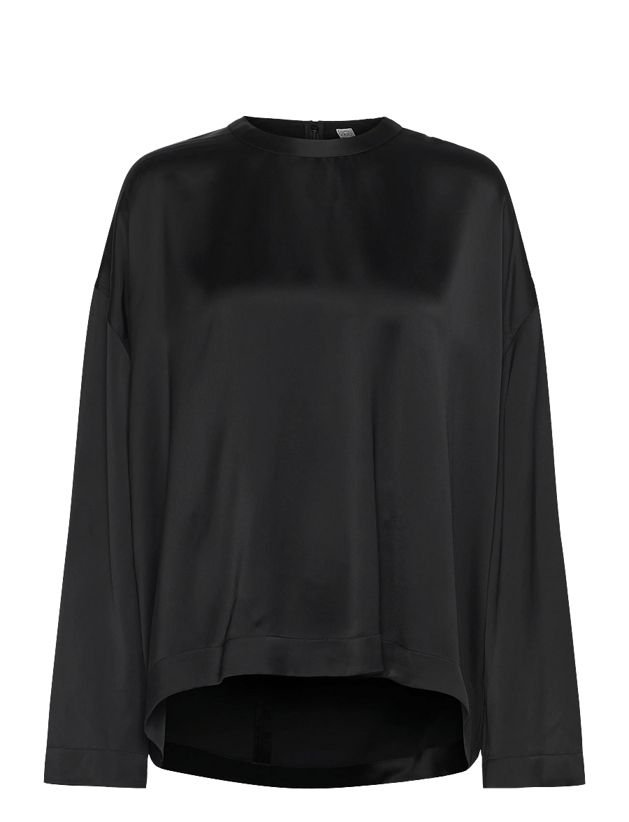 TOTEME - Boxy Satin Top - long sleeved blouses - black - 0