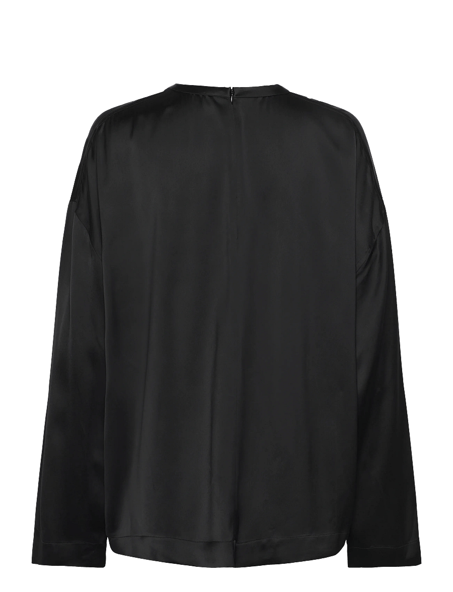 TOTEME - Boxy Satin Top - long sleeved blouses - black - 1