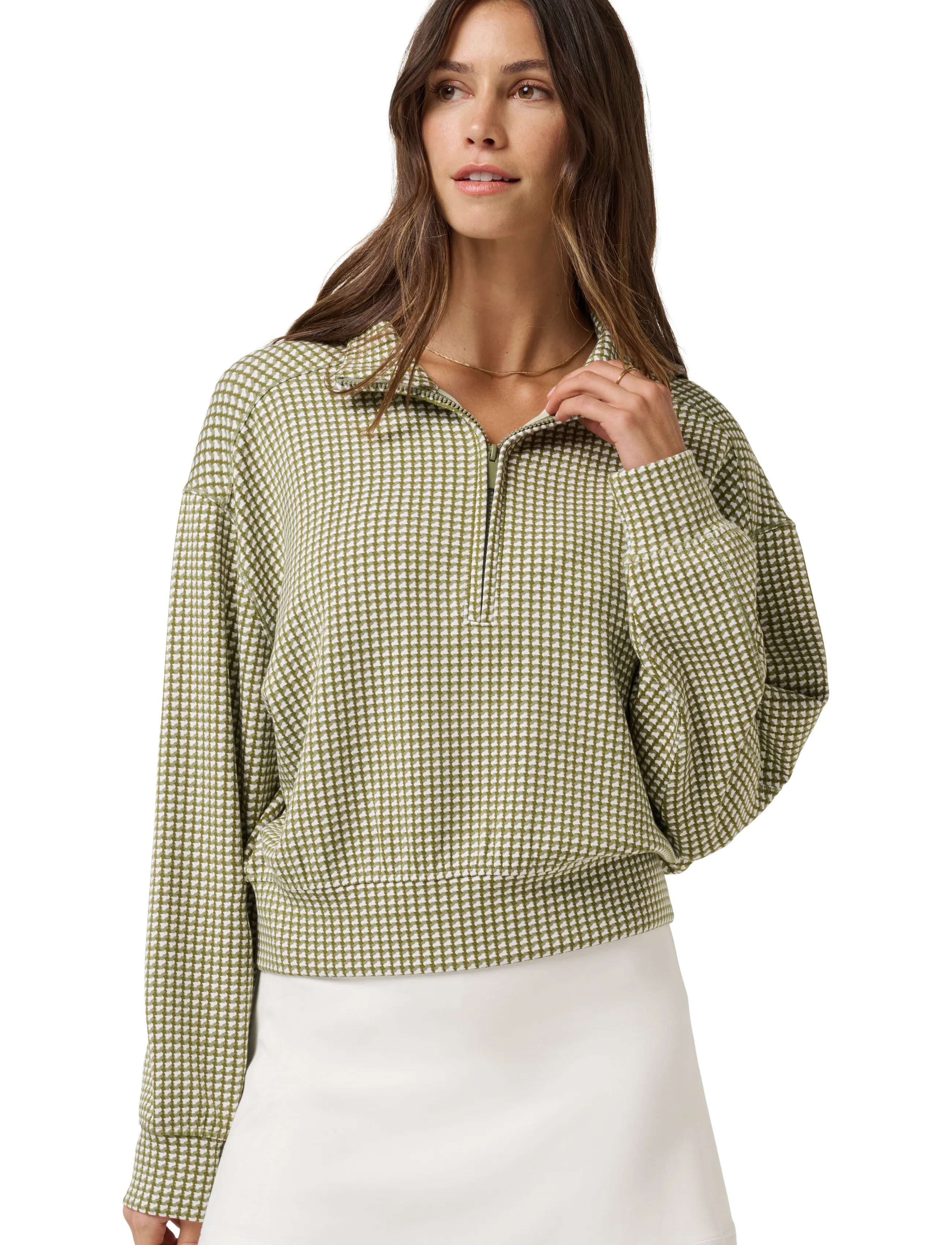 TravisMathew Printed Skyloft Soft Echo 1/2 Zip, S, Green, Sport Clothing > Sport Fleeces & Midlayers, Dame