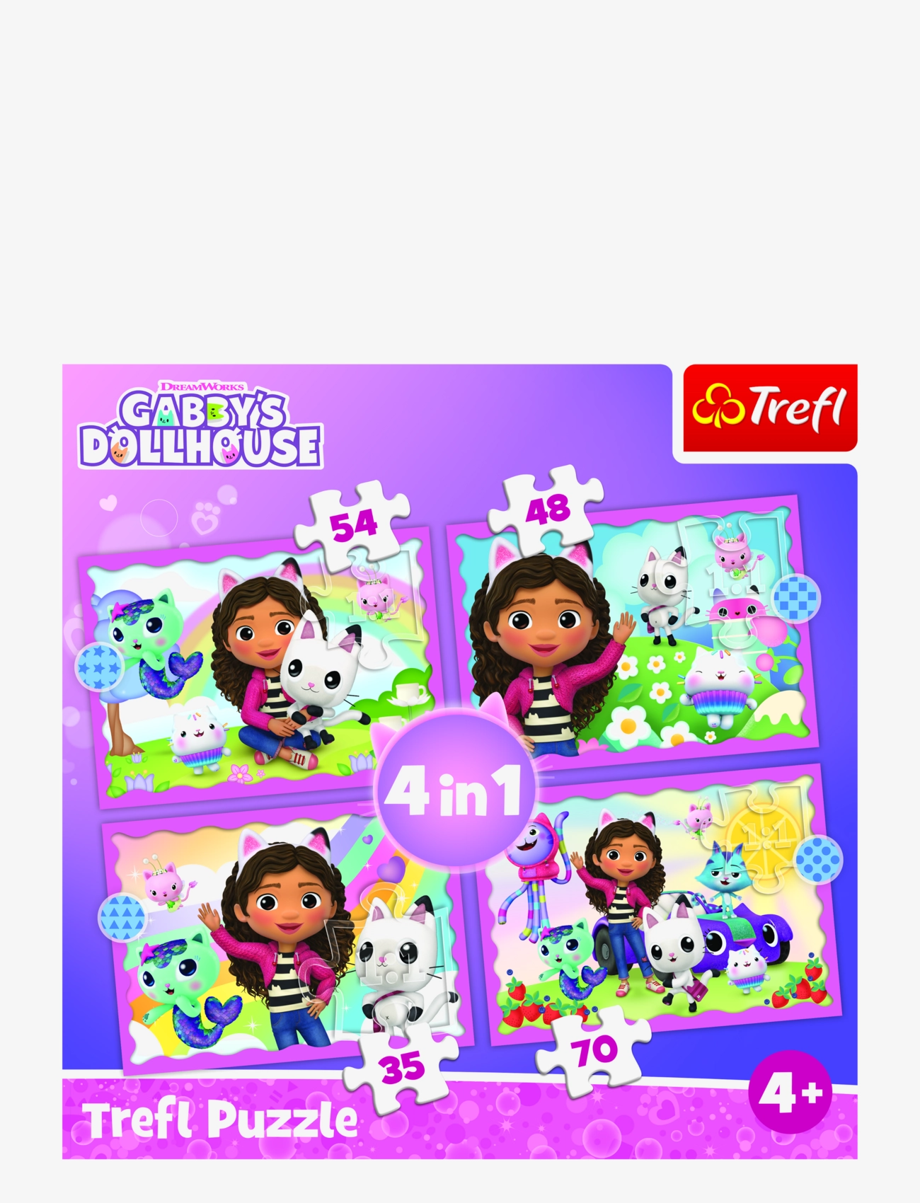 Trefl Trefl 4 I 1 35+48+54+70 Bit Gabby, One Size, Multi/patterned, Puslespil > Klassiske Puslespil, Børn