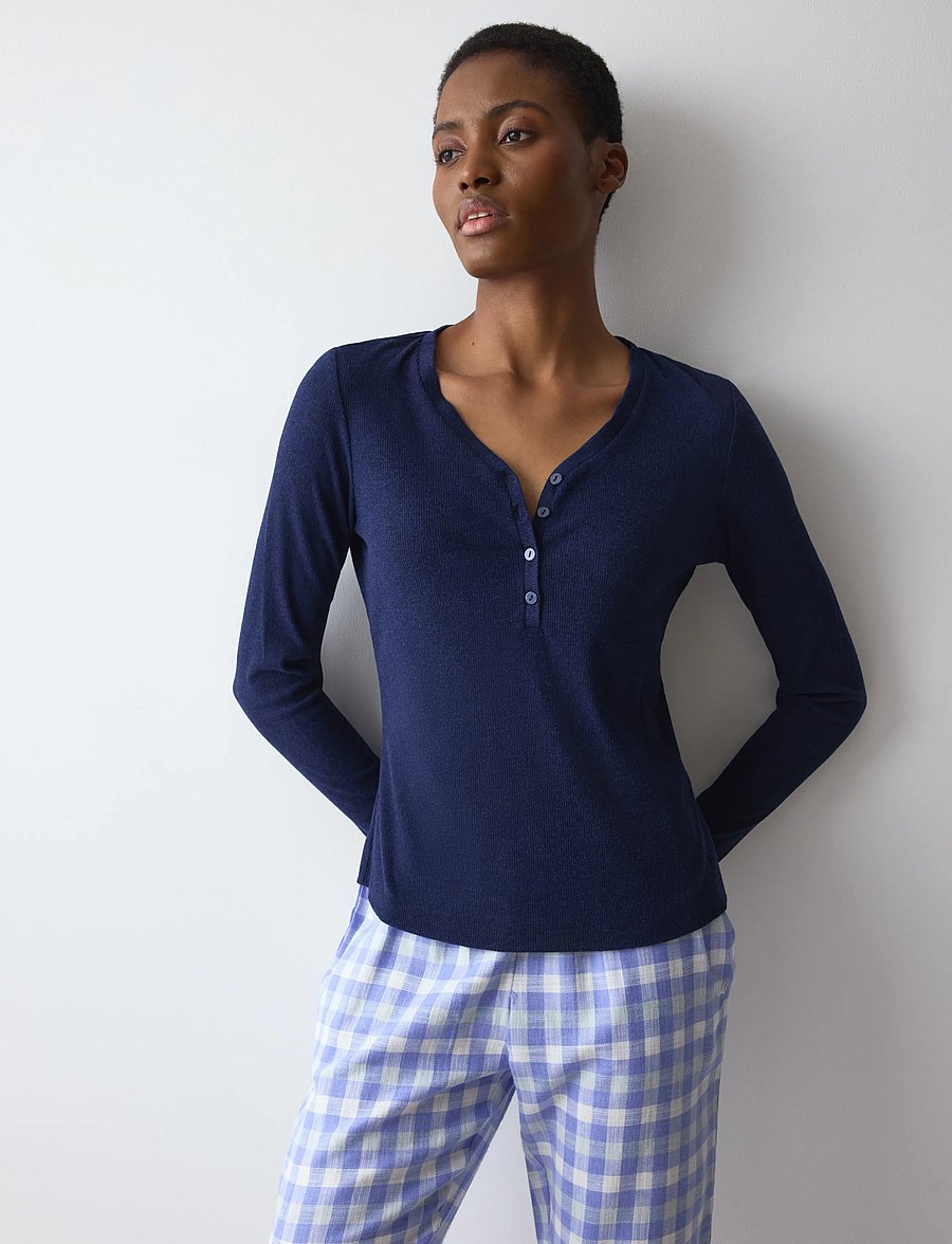 Triumph - Mix & Match LSL Top Soft - tops - blue - dark combination - 0