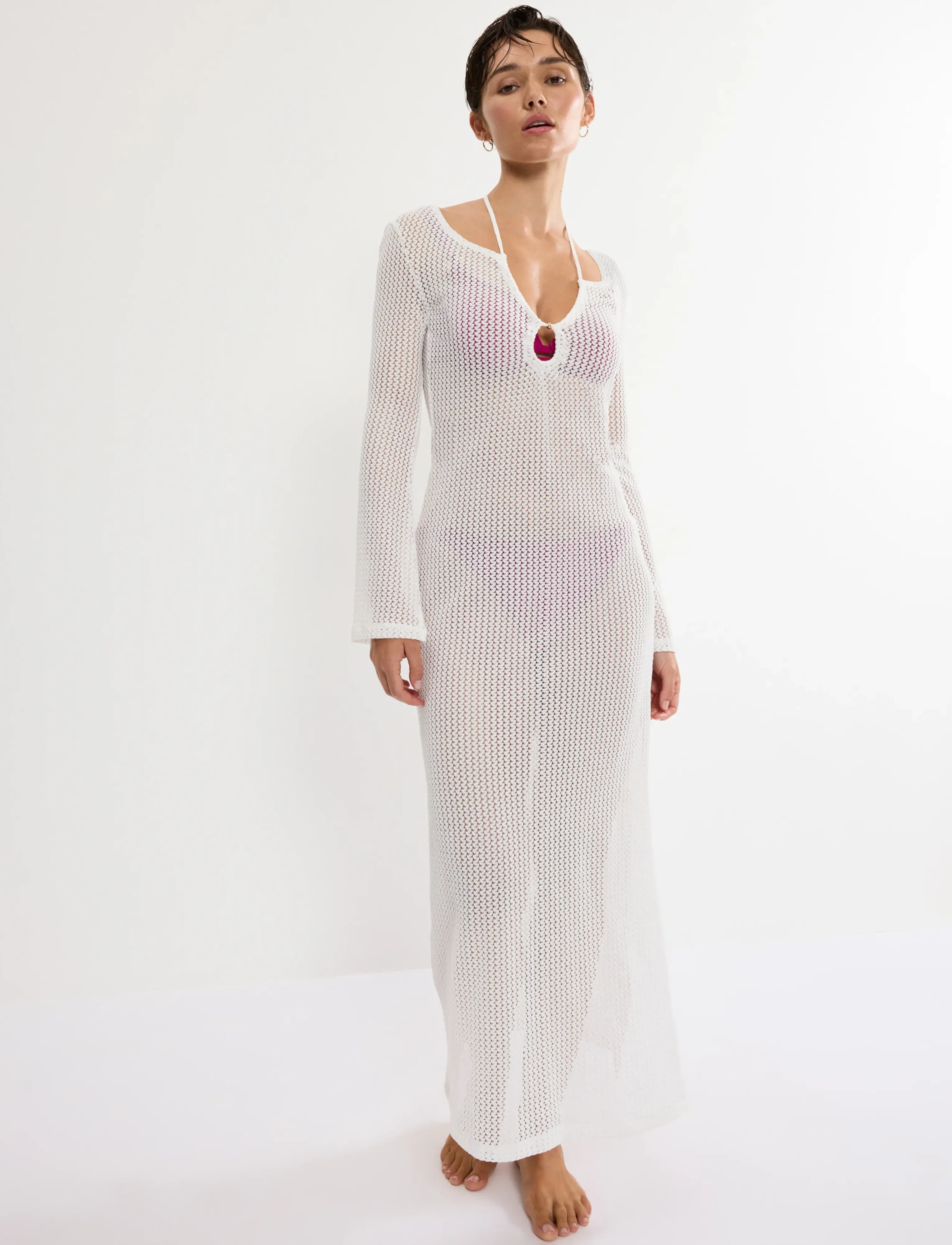 Triumph Beach MyWear Crochet Long Dress LSL - Badetøj - SILK WHITE / white