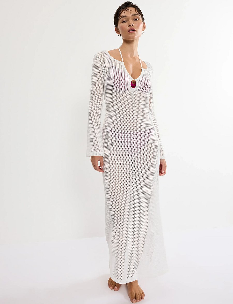 Triumph - Beach MyWear Crochet Long Dress LSL - strandmode - silk white - 0