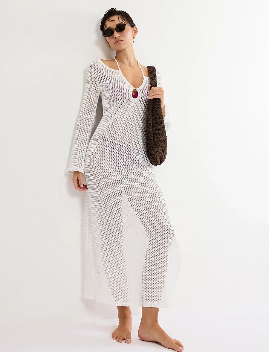 Triumph - Beach MyWear Crochet Long Dress LSL - strandmode - silk white - 4