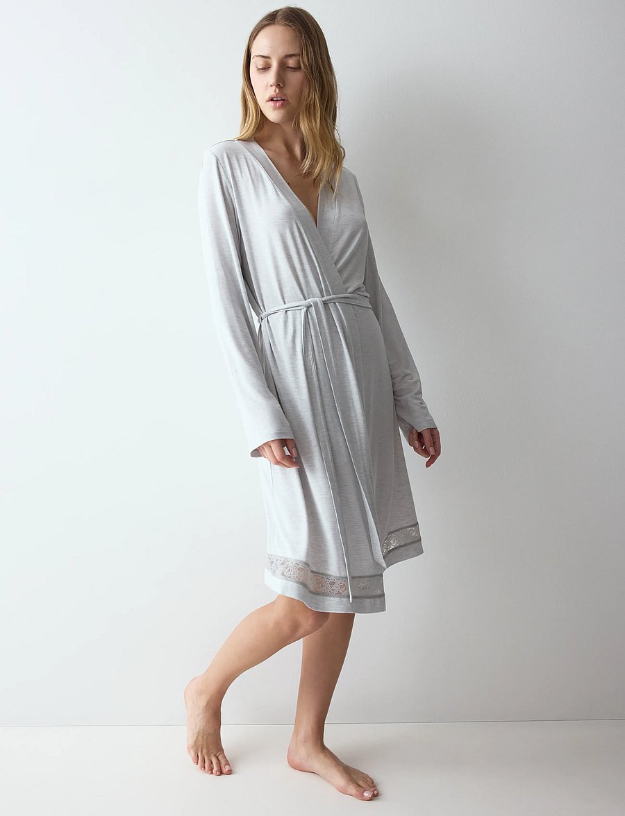 Triumph - Comfort Allure Robe - bademäntel - light grey melange - 5