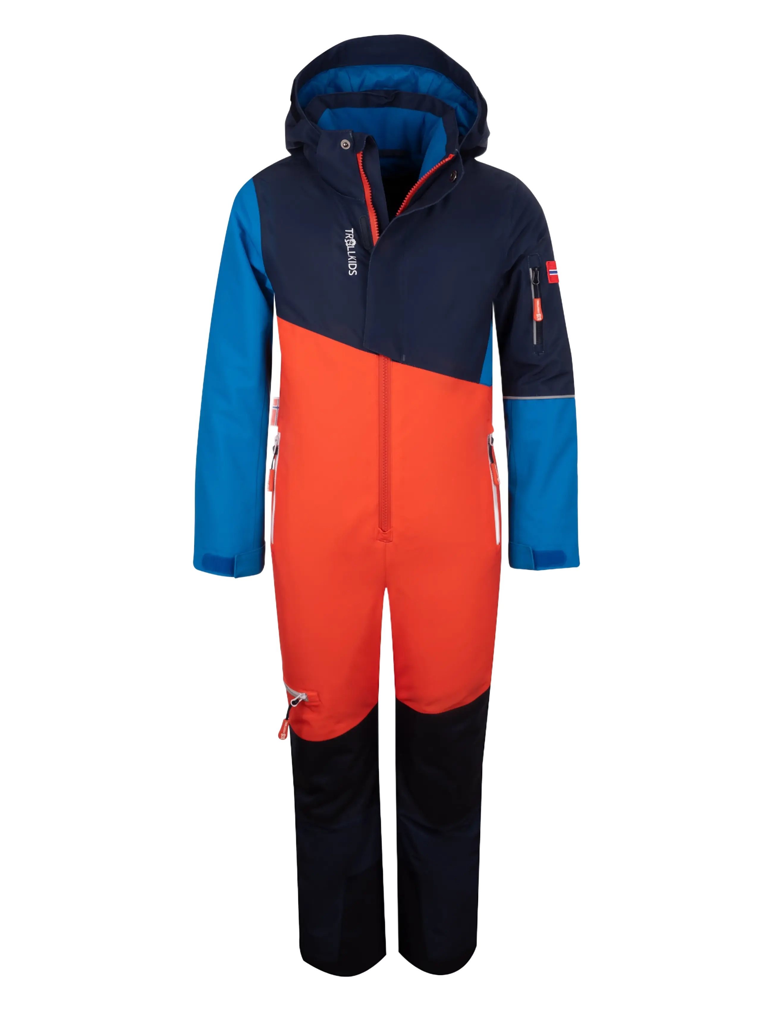 Troll Kids Kids Hallingdal Snowsuit - Winter clothing - FLAME ORANGE/MEDIUM BLUE/NAVY / orange