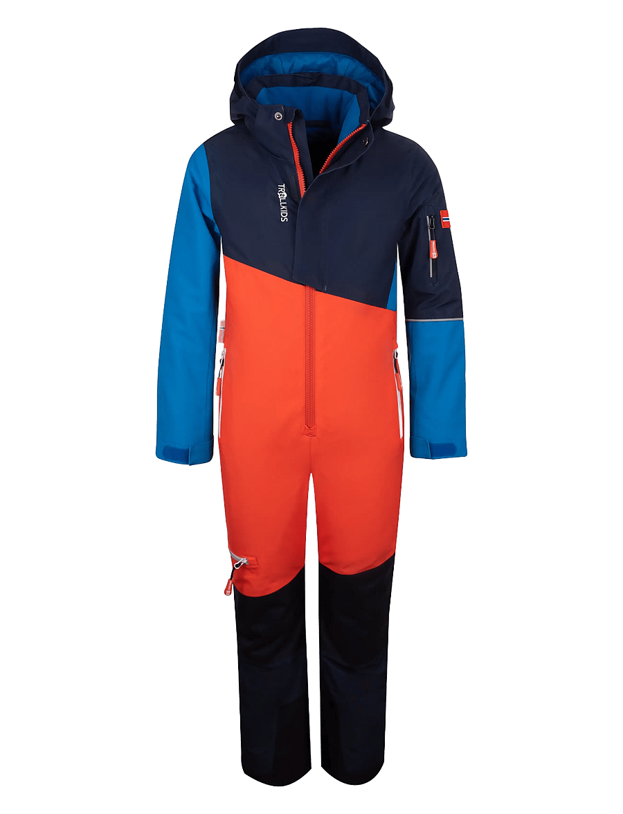 TrollKids - Kids Hallingdal Snowsuit - flame orange/medium blue/navy - 1
