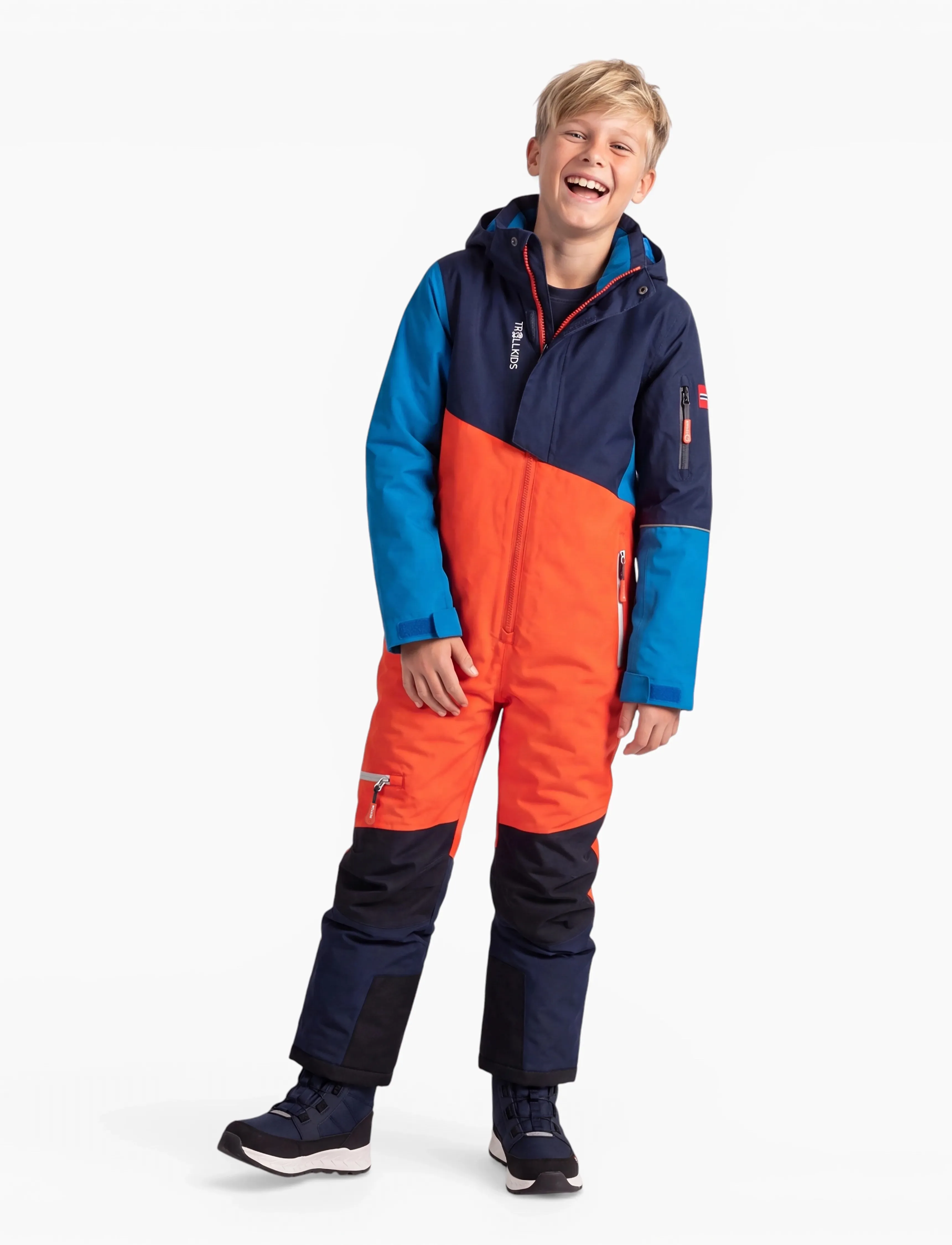 Troll Kids - Kids Hallingdal Snowsuit - flame orange/medium blue/navy - 0