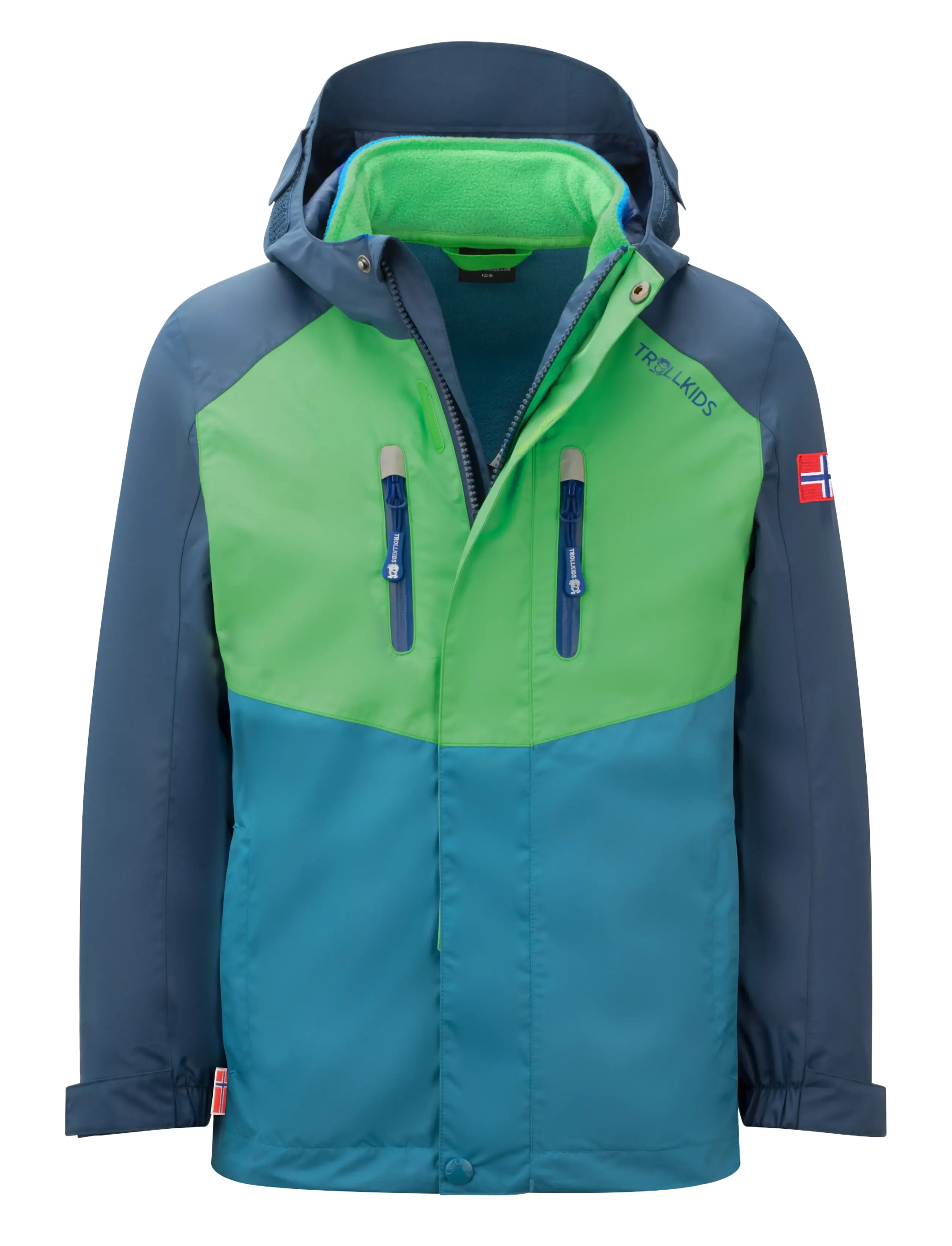 Troll Kids Kids Bryggen 3in1 Jacket - Jackets - FRESH GREEN/MYSTIC BLUE/DARK MARINE / navy