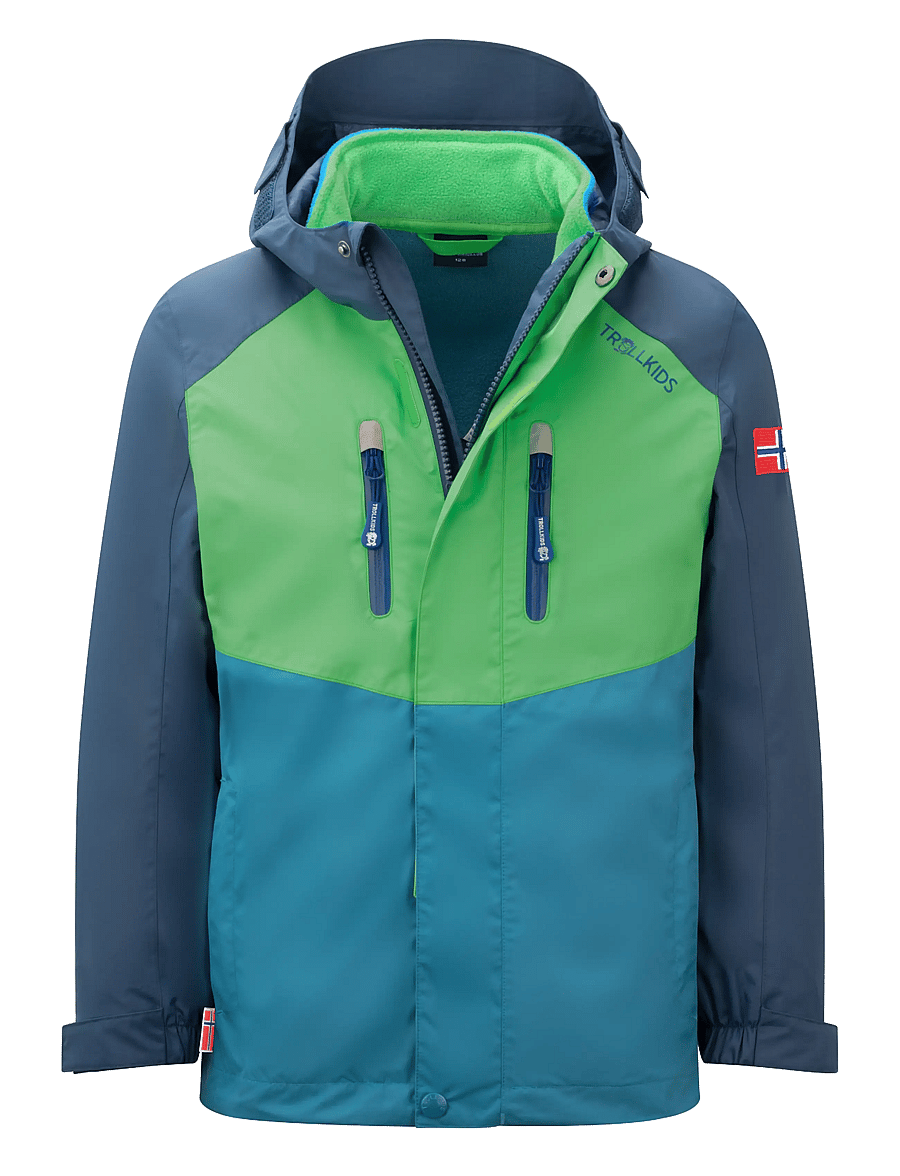 TrollKids - Kids Bryggen 3in1 Jacket - fresh green/mystic blue/dark marine - 0