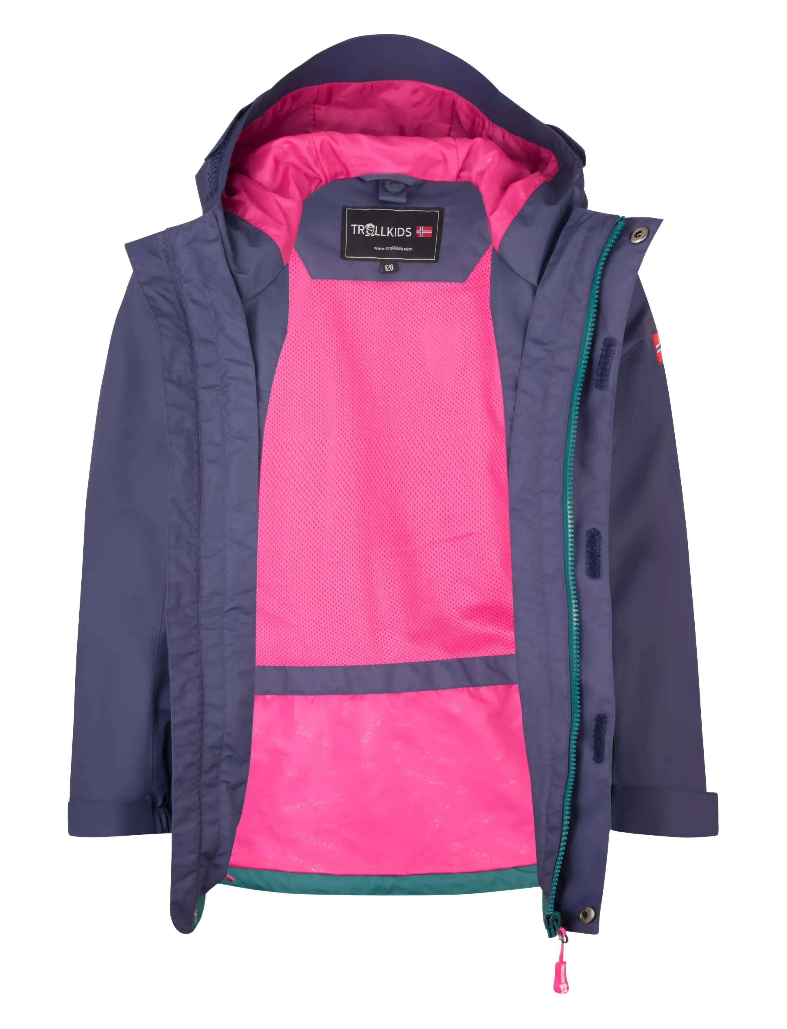 Troll Kids - Girls Bryggen 3in1 Jacket - deep violet/midnight petrol/dark pink - 2