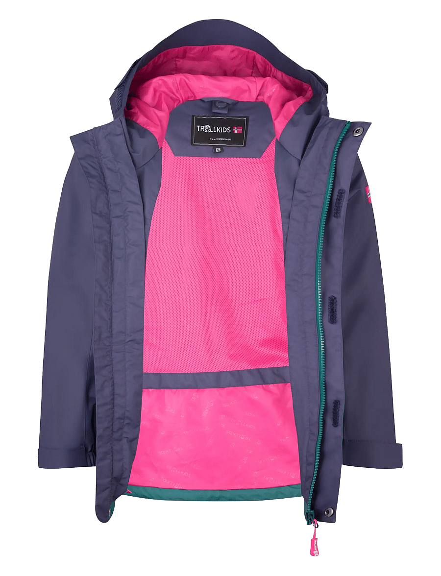 TrollKids - Girls Bryggen 3in1 Jacket - deep violet/midnight petrol/dark pink - 2