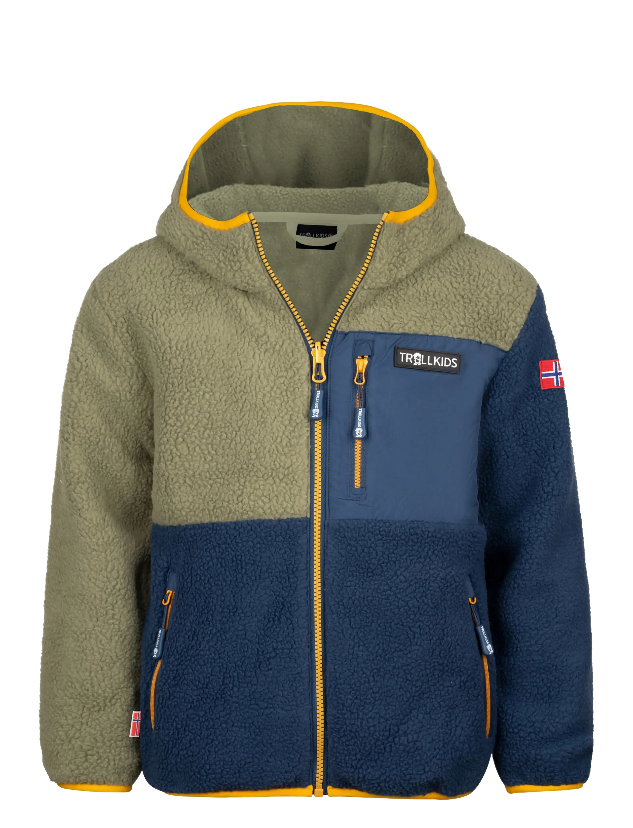 Troll Kids Kids Aurlandsfjord Jacket - Fleece - MOSS/MYSTIC BLUE/GOLDEN YELLOW / khaki/green