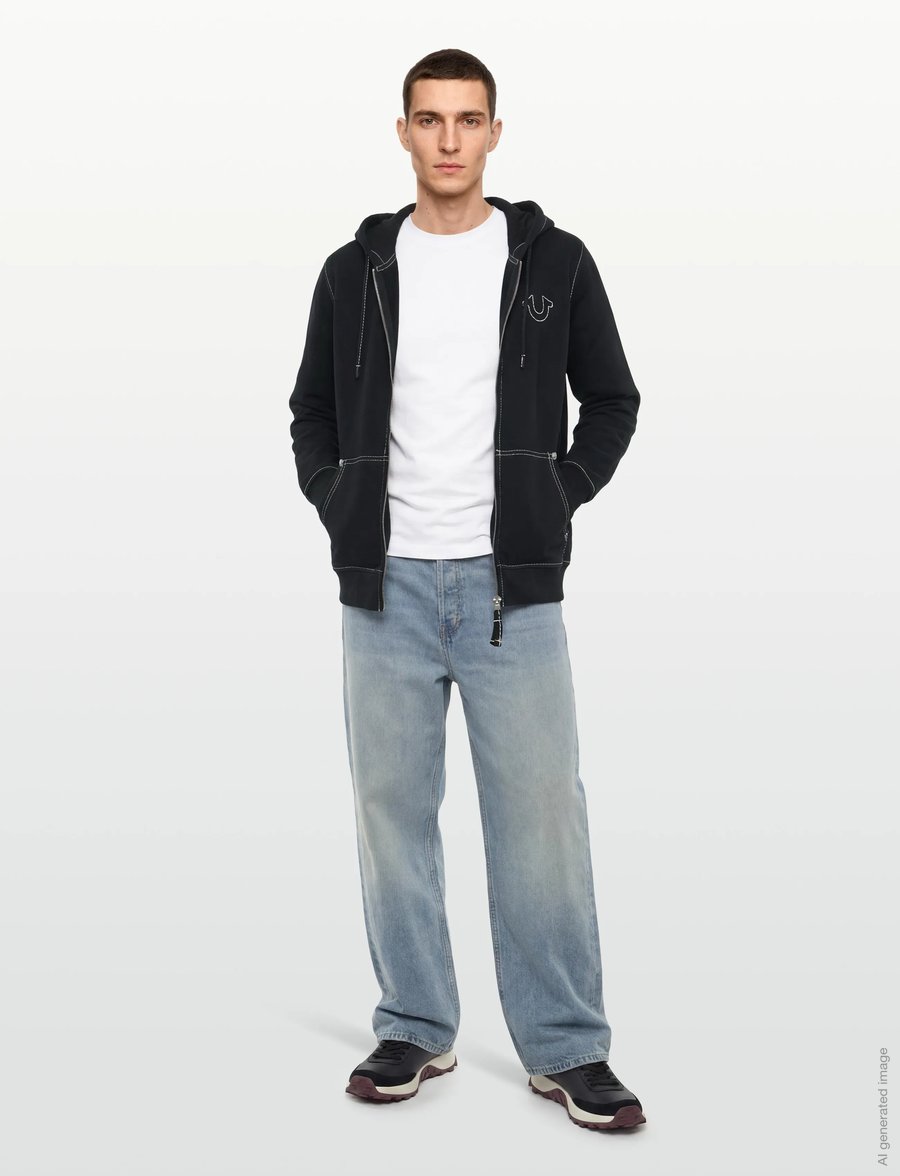 True Religion - BIG T ZIP UP HOODIE - kapuzenpullover - black - 0
