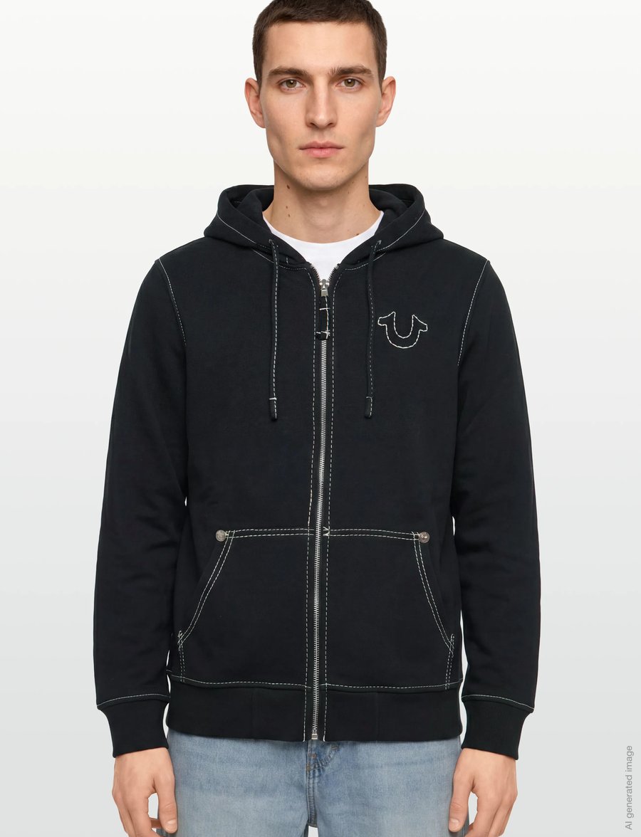 True Religion - BIG T ZIP UP HOODIE - kapuzenpullover - black - 3