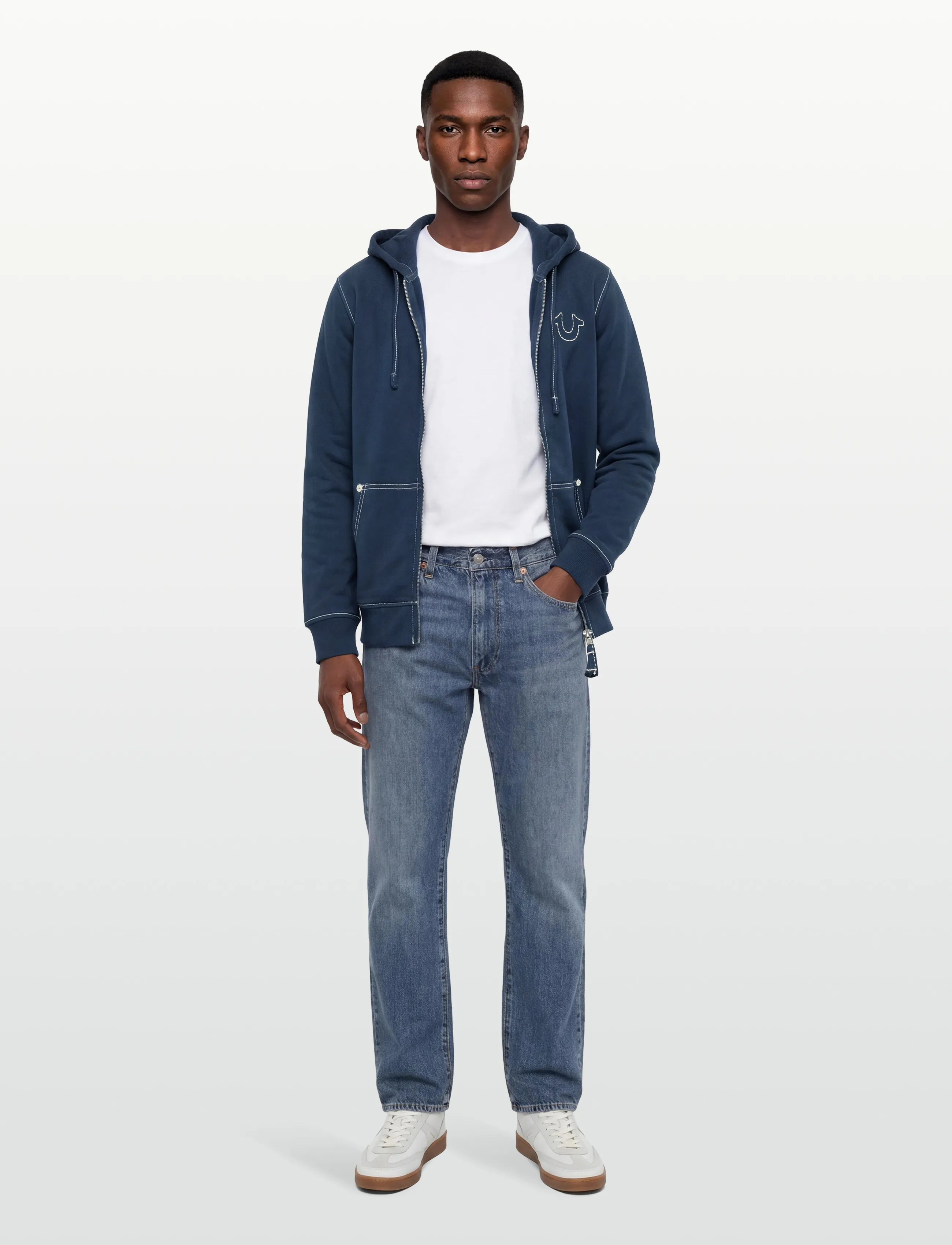 True Religion Big T Zip Up Hoodie, S, Sweatshirts & Hoodies, Blau - Männerswear