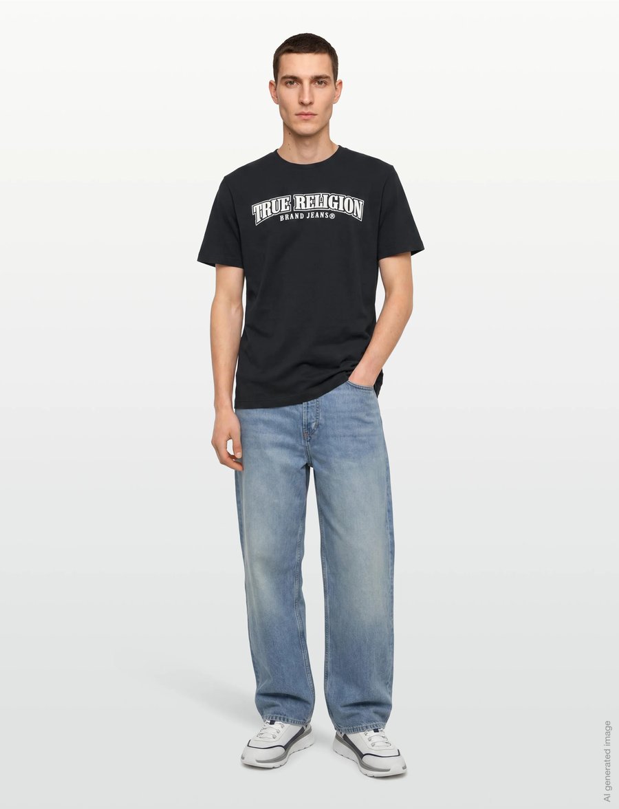 True Religion - RELAXED PAINTED HS TEE - kurzärmelige t-shirts - black/white - 0