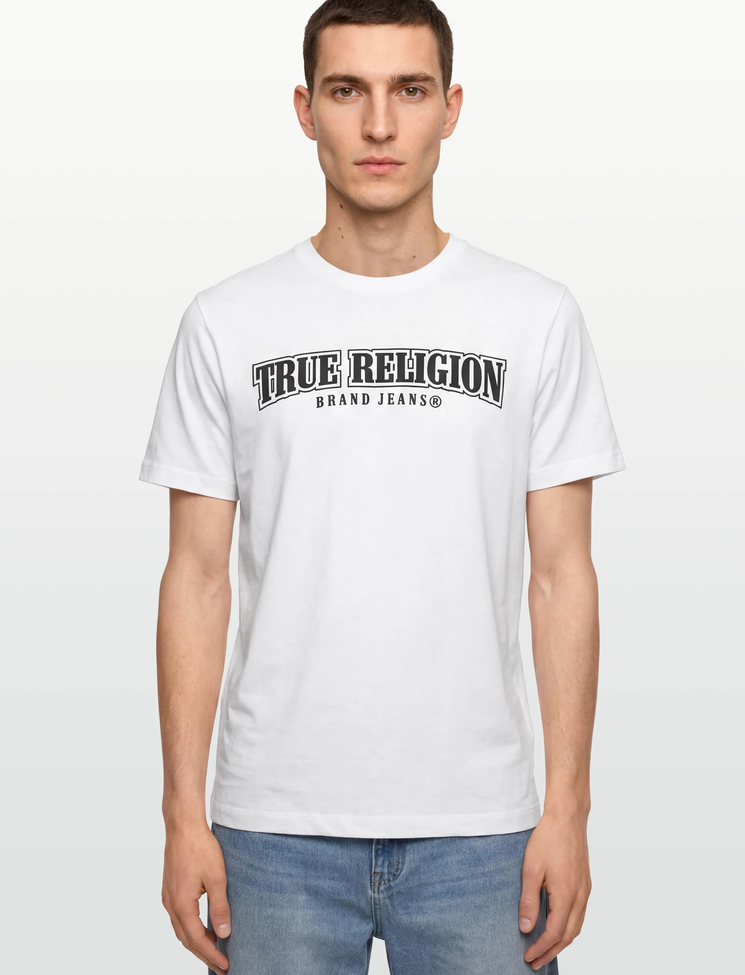 True Religion - RELAXED PAINTED HS TEE - kortärmade t-shirts - optic white w/ black - 3