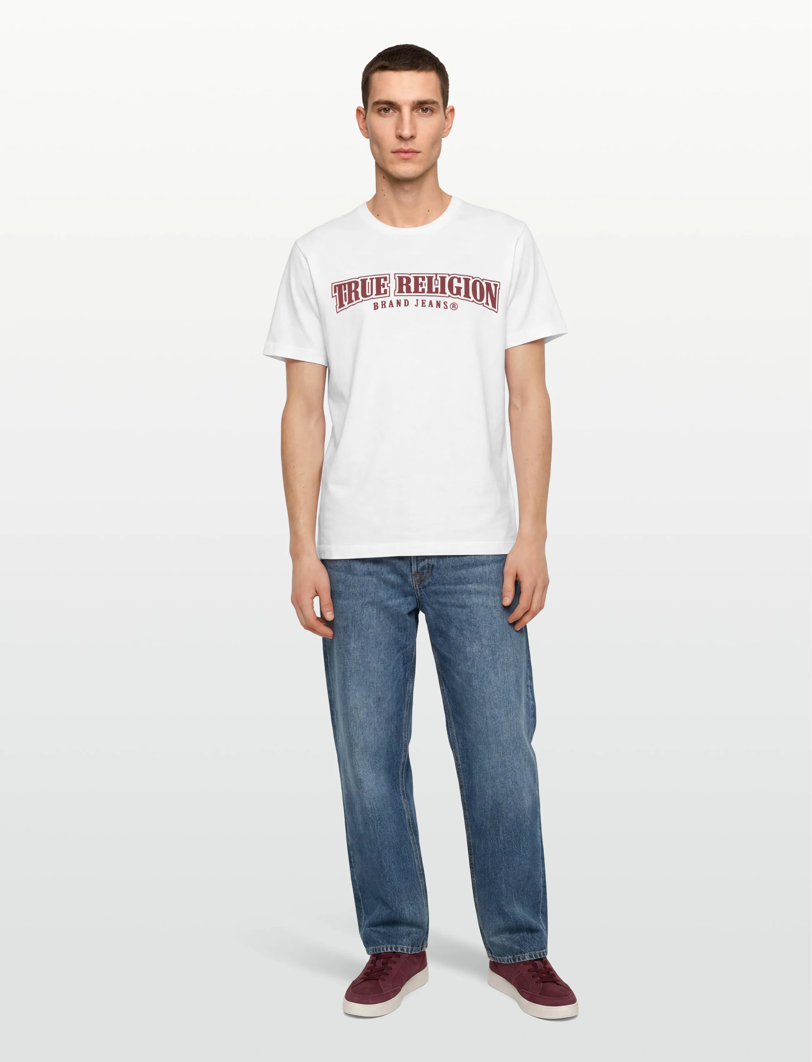 True Religion RELAXED PAINTED HS TEE - Kortärmade t-shirts - OPTIC WHITE W/ RED / white