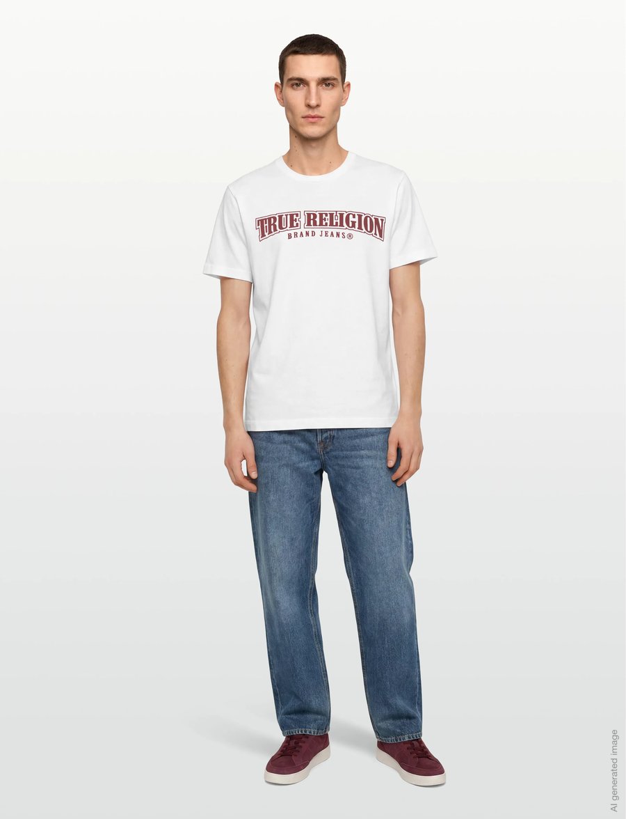 True Religion - RELAXED PAINTED HS TEE - kurzärmelige t-shirts - optic white w/ red - 0