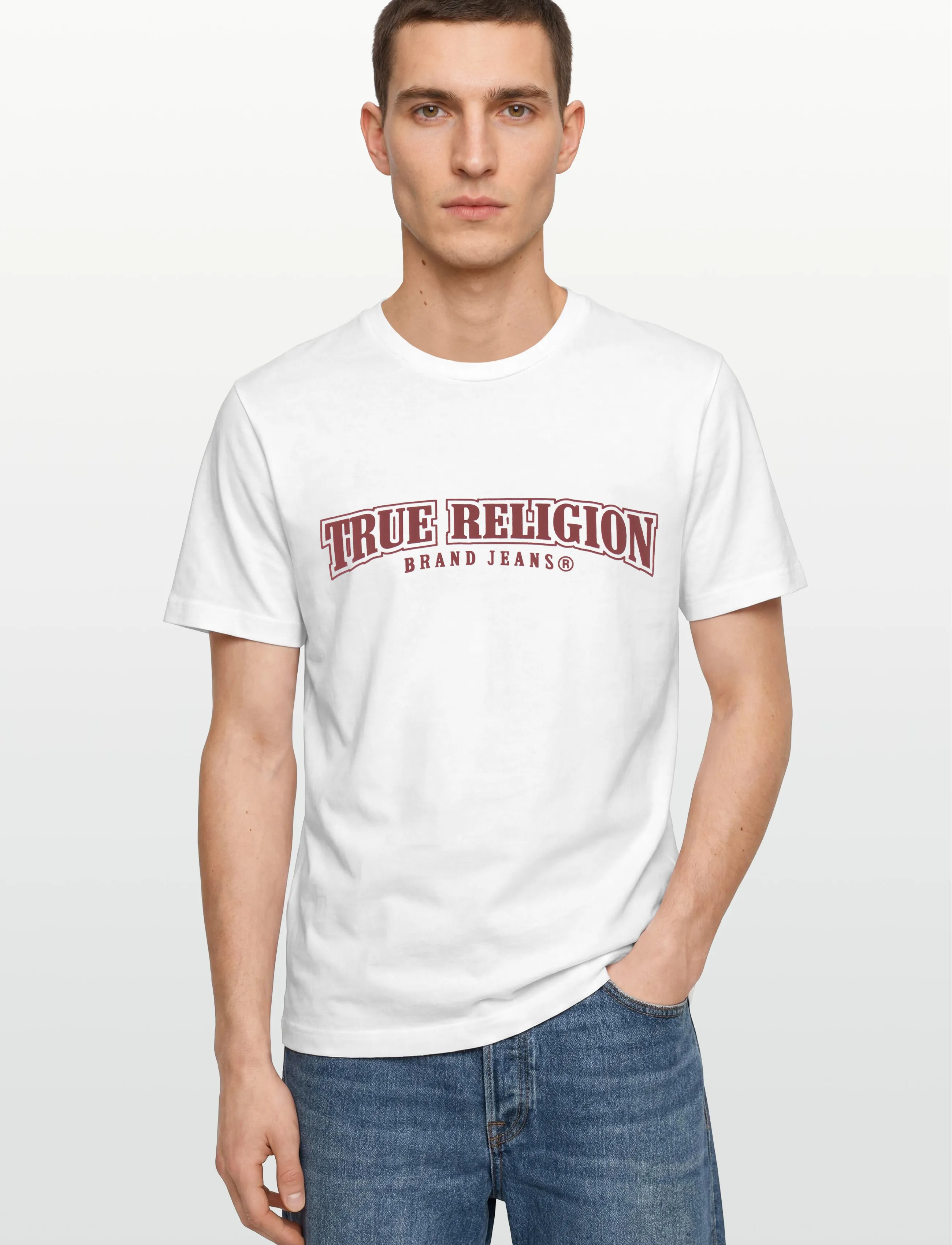 True Religion - RELAXED PAINTED HS TEE - optic white w/ red - 3