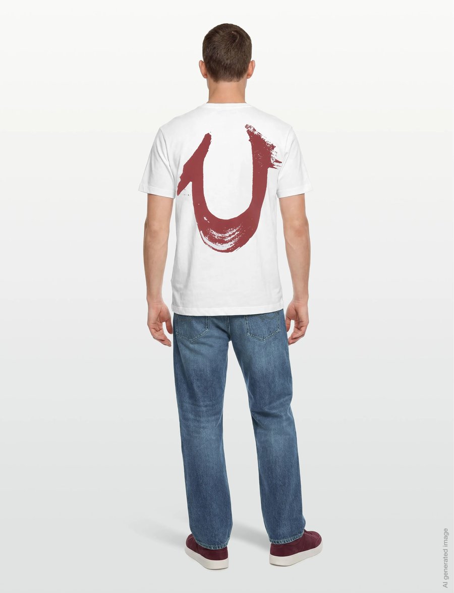 True Religion - RELAXED PAINTED HS TEE - kurzärmelige t-shirts - optic white w/ red - 4