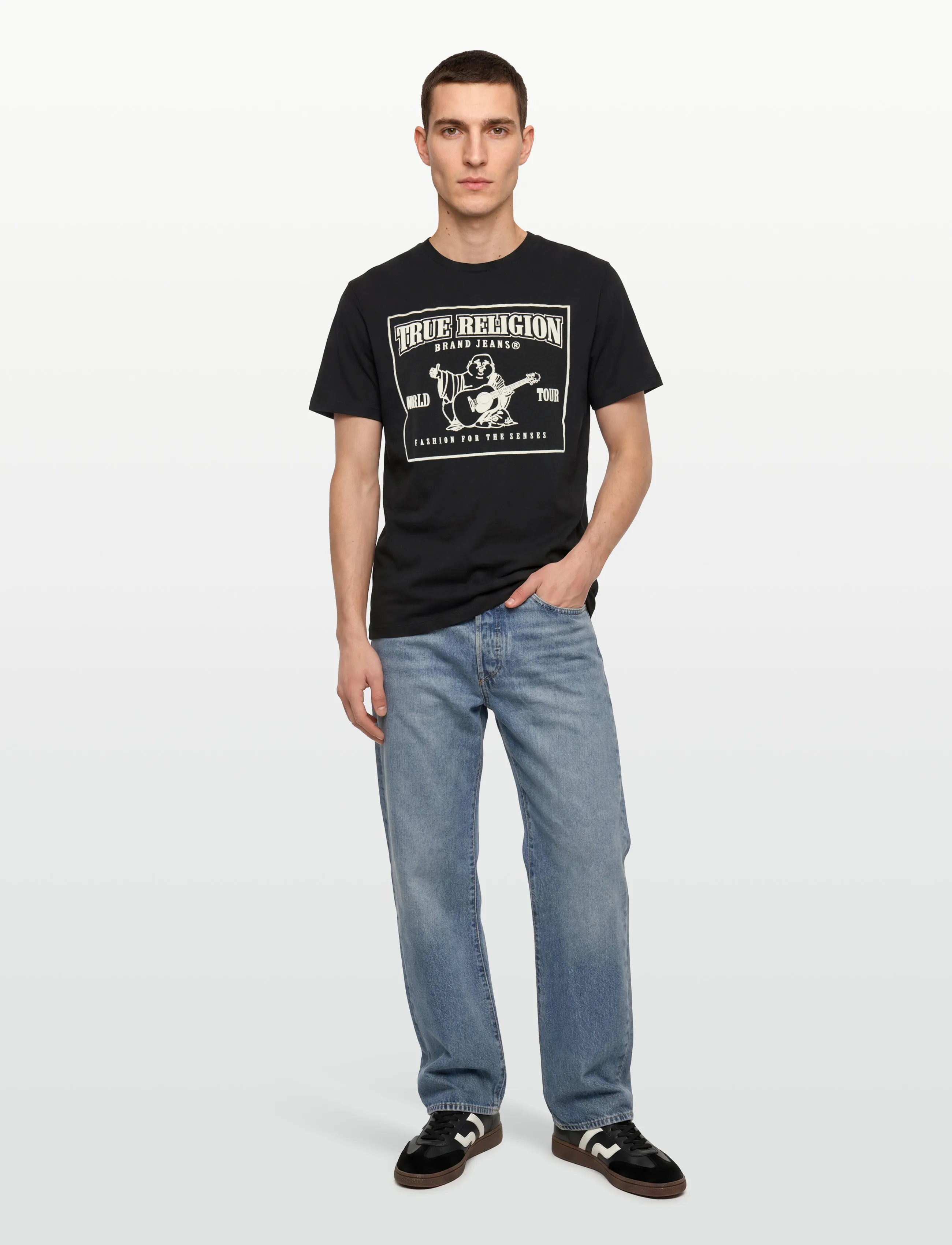 True Religion Srs Puff Crew Tee, S, T-shirts, Schwarz - Short-sleeved, Männerswear