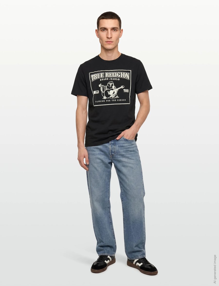 True Religion - SRS PUFF CREW TEE - kurzärmelige t-shirts - black - 0