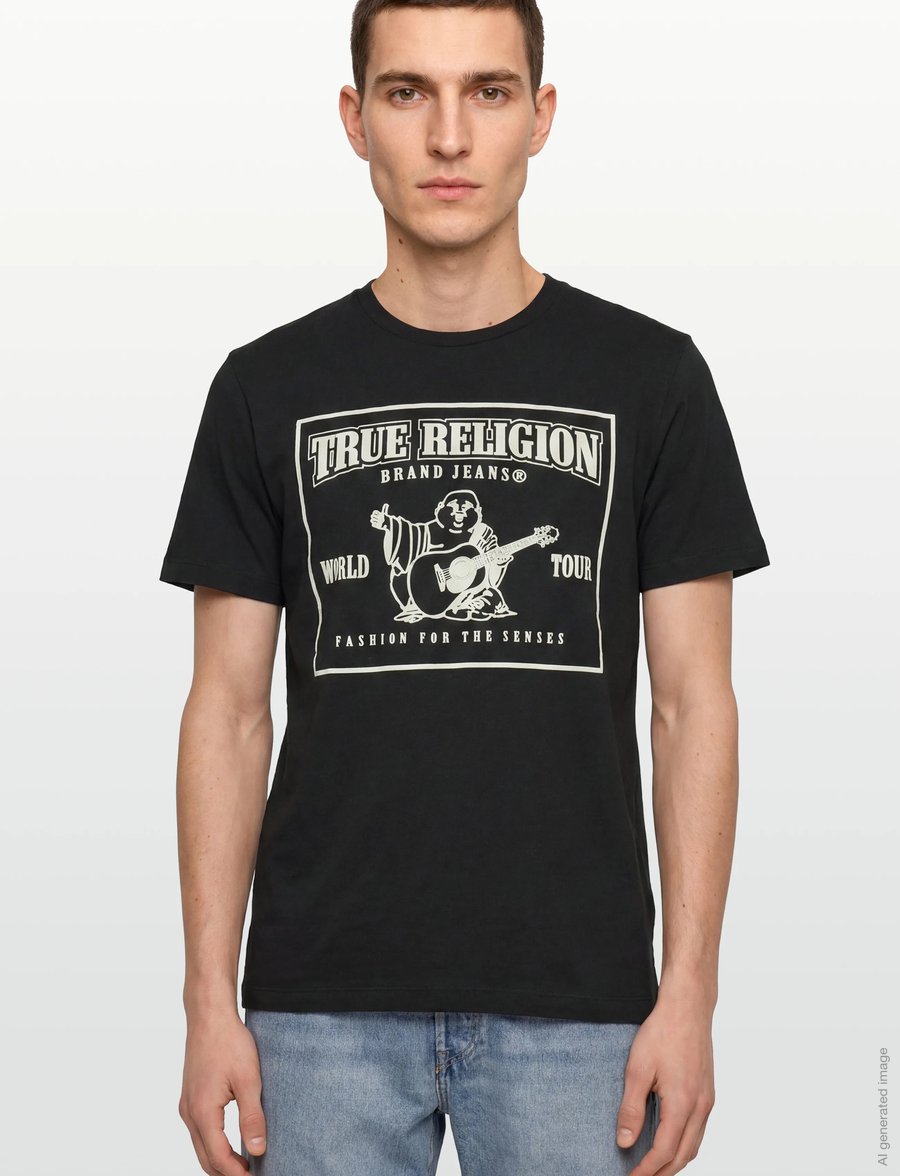 True Religion - SRS PUFF CREW TEE - kurzärmelige t-shirts - black - 3