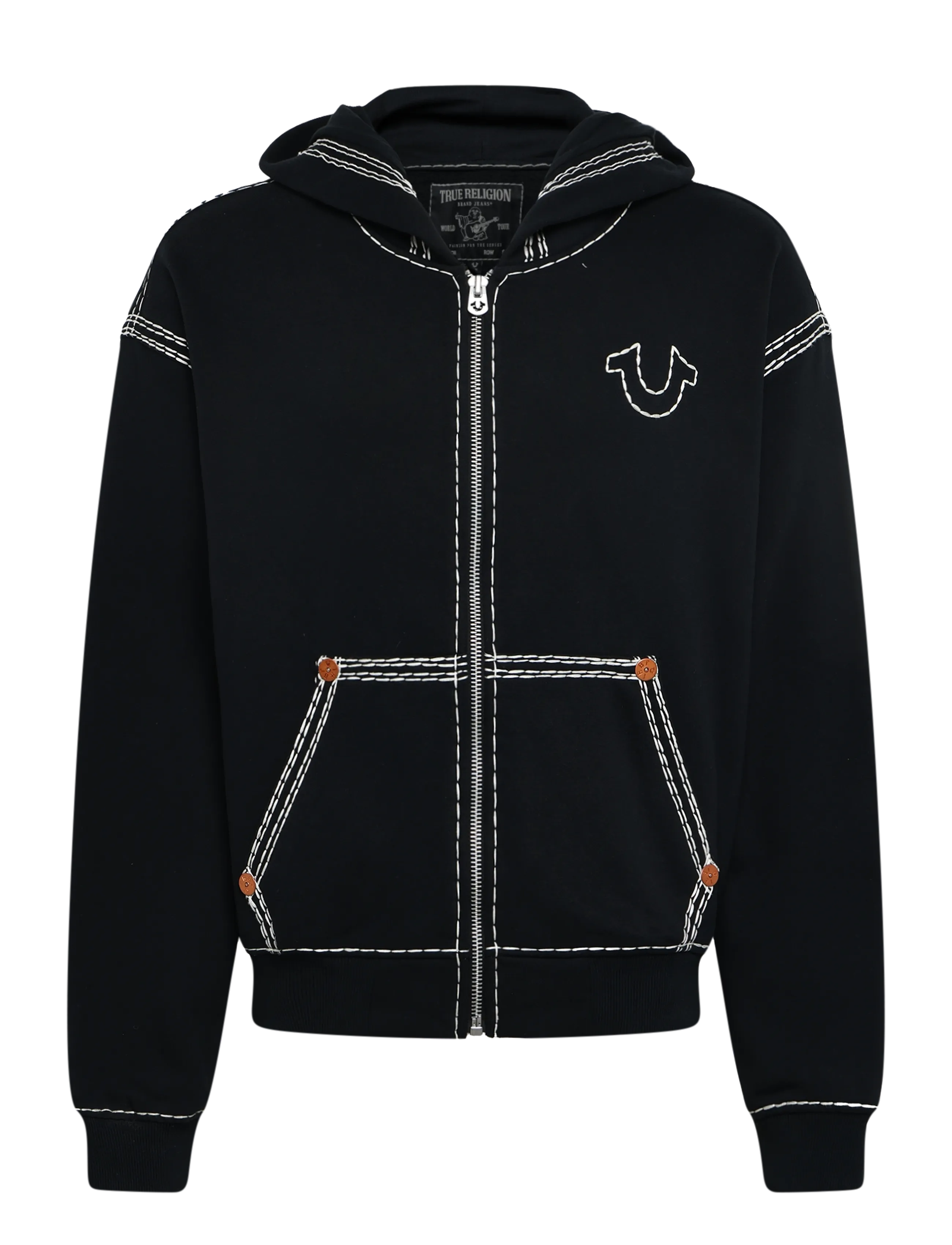 True Religion SUPER QT CINCHED ZIP UP HOODIE - Streetstyle - BLACK / black