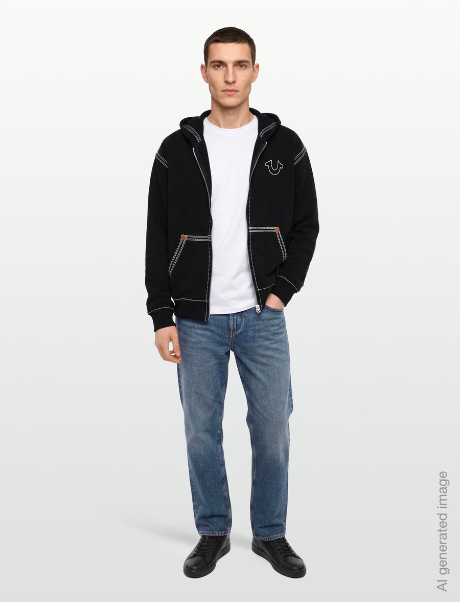 True Religion - SUPER QT CINCHED ZIP UP HOODIE - kapuzenpullover - black - 0