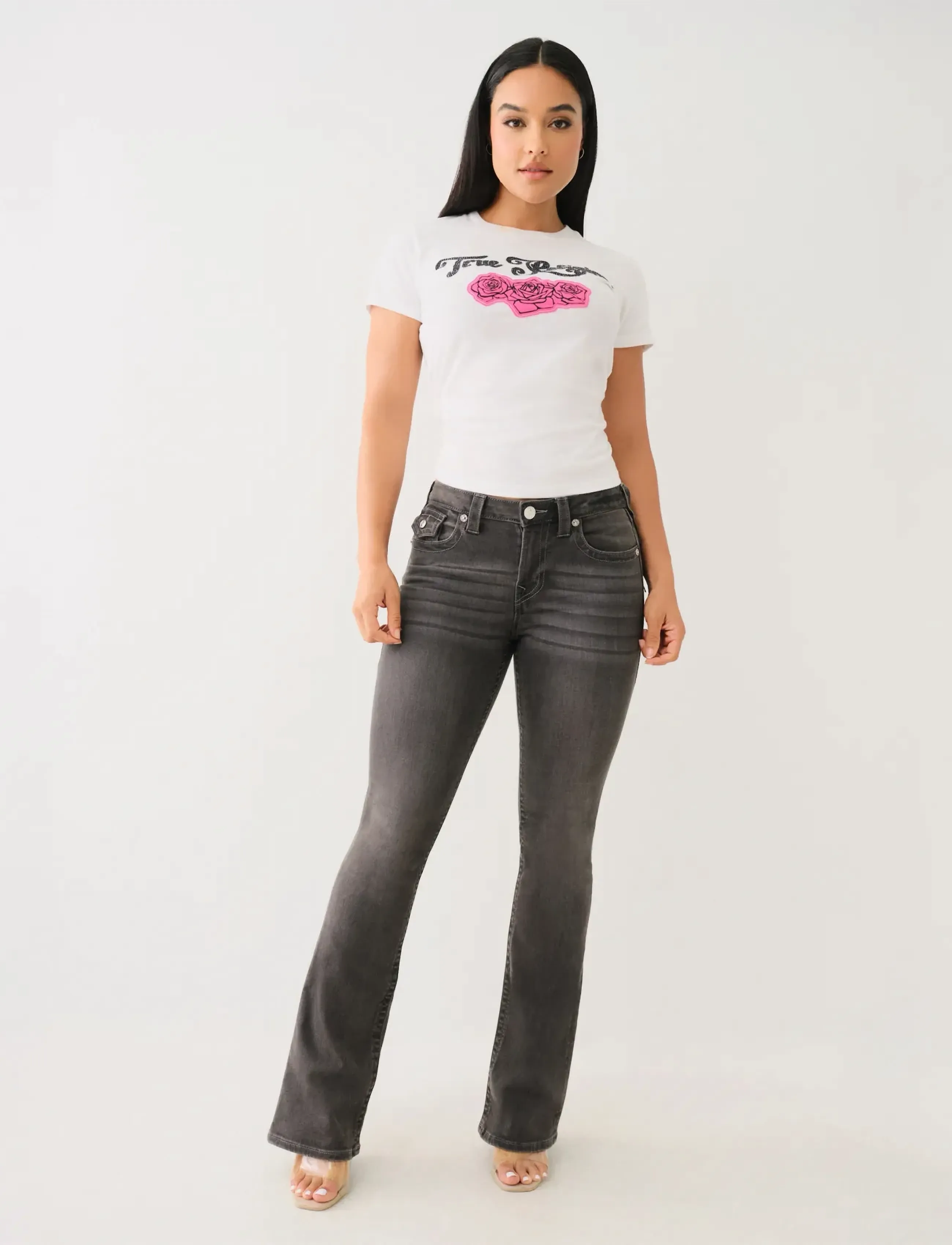 True Religion Becca Mr Boot, Kvinder, Flared Jeans, Grå, Str: 26 x 33