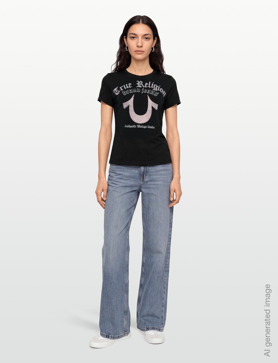 True Religion - CRYSTAL HS CREW NECK TEE - t-shirts - jet black - 0