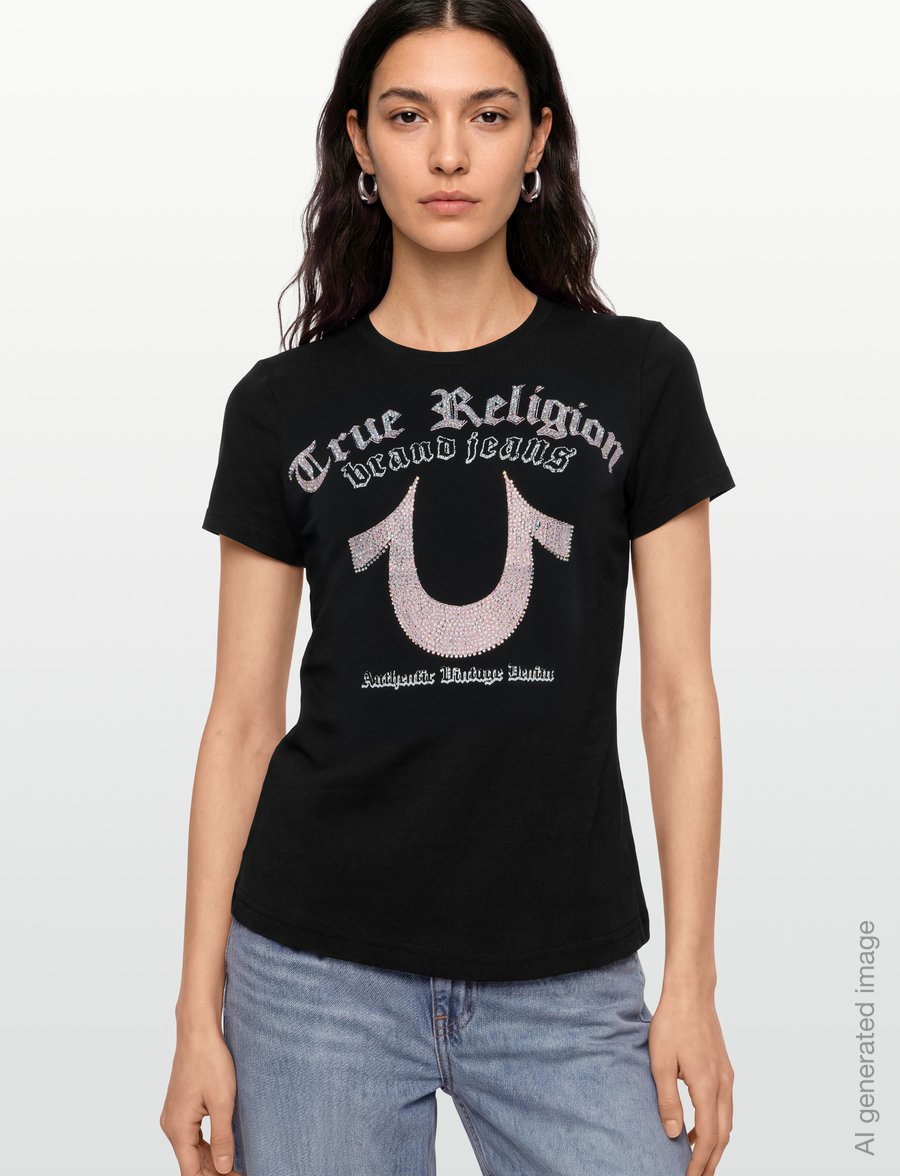 True Religion - CRYSTAL HS CREW NECK TEE - t-shirts - jet black - 3