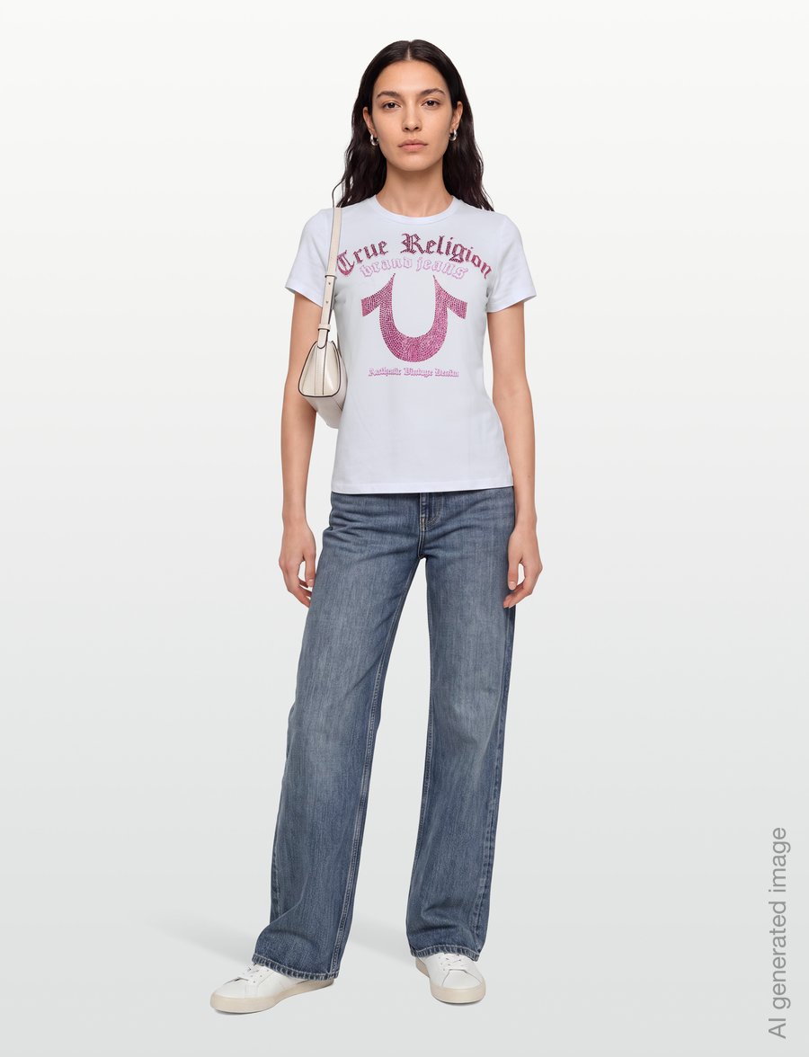 True Religion - CRYSTAL HS CREW NECK TEE - t-skjorter - optic white - 0