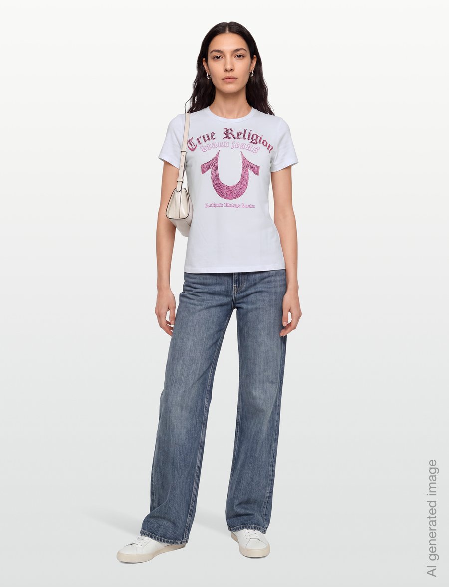 True Religion - CRYSTAL HS CREW NECK TEE - t-shirts - optic white - 0