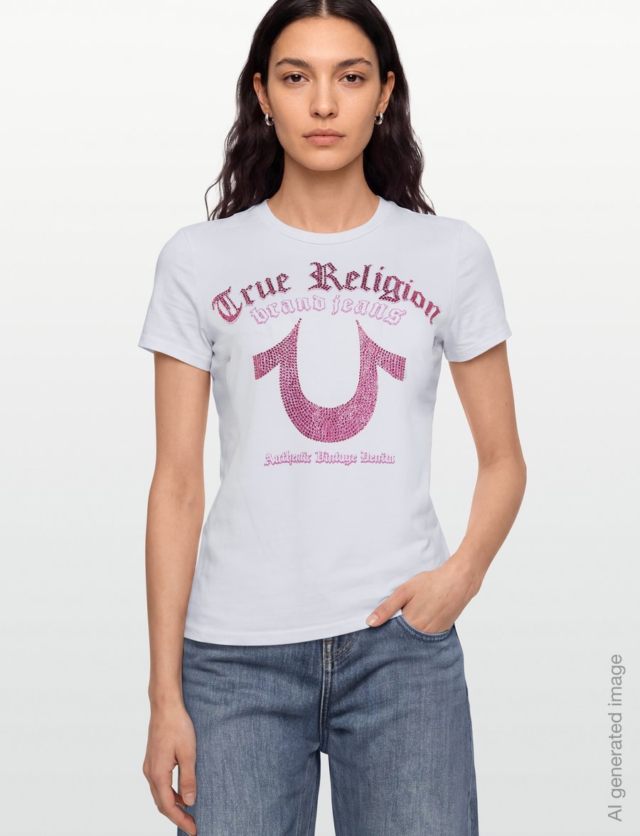 True Religion - CRYSTAL HS CREW NECK TEE - t-shirts - optic white - 3