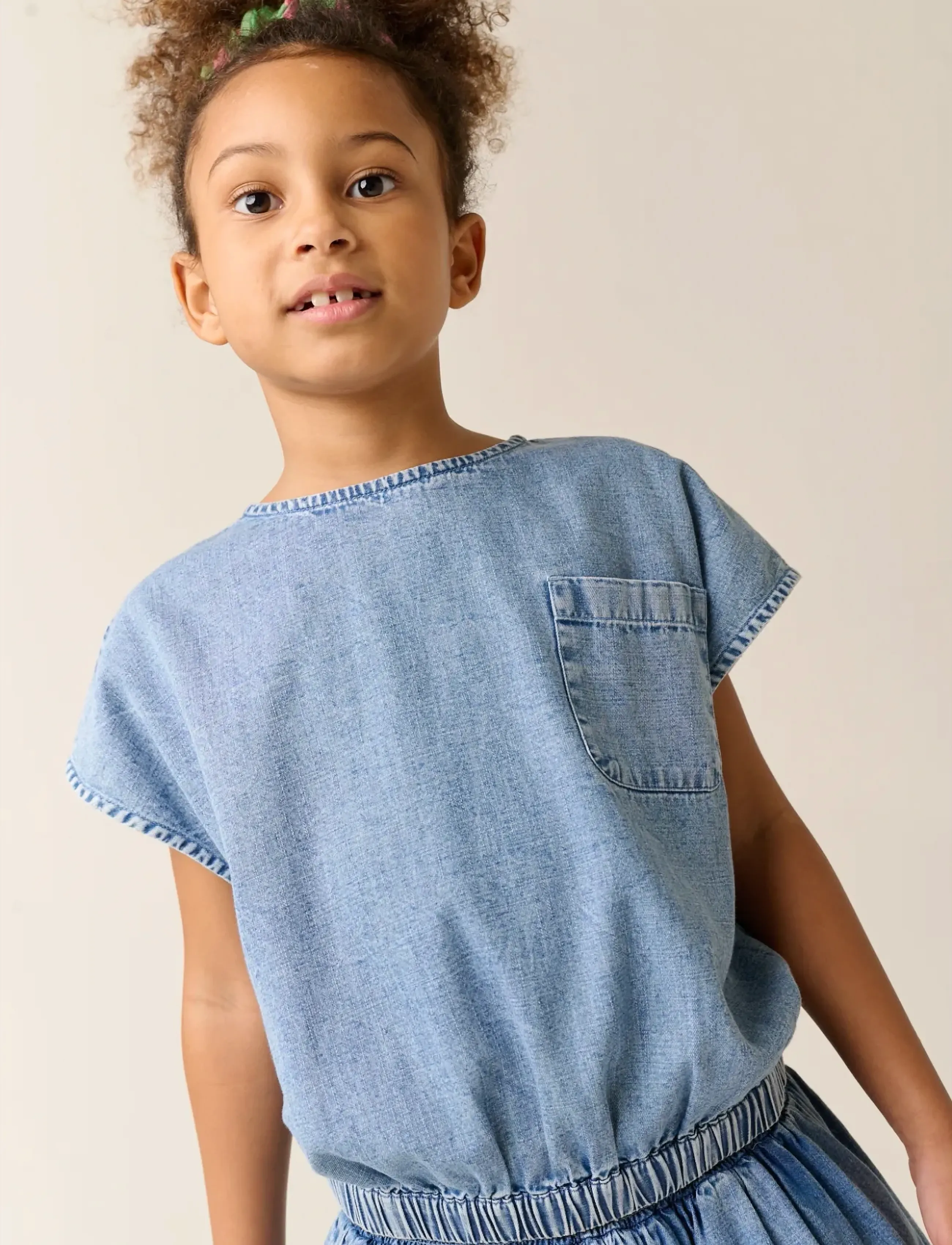 TUMBLE 'N DRY Tnd Mirtillo, Børn, Denim Top Med Elastikkant, Blå, Str: 104