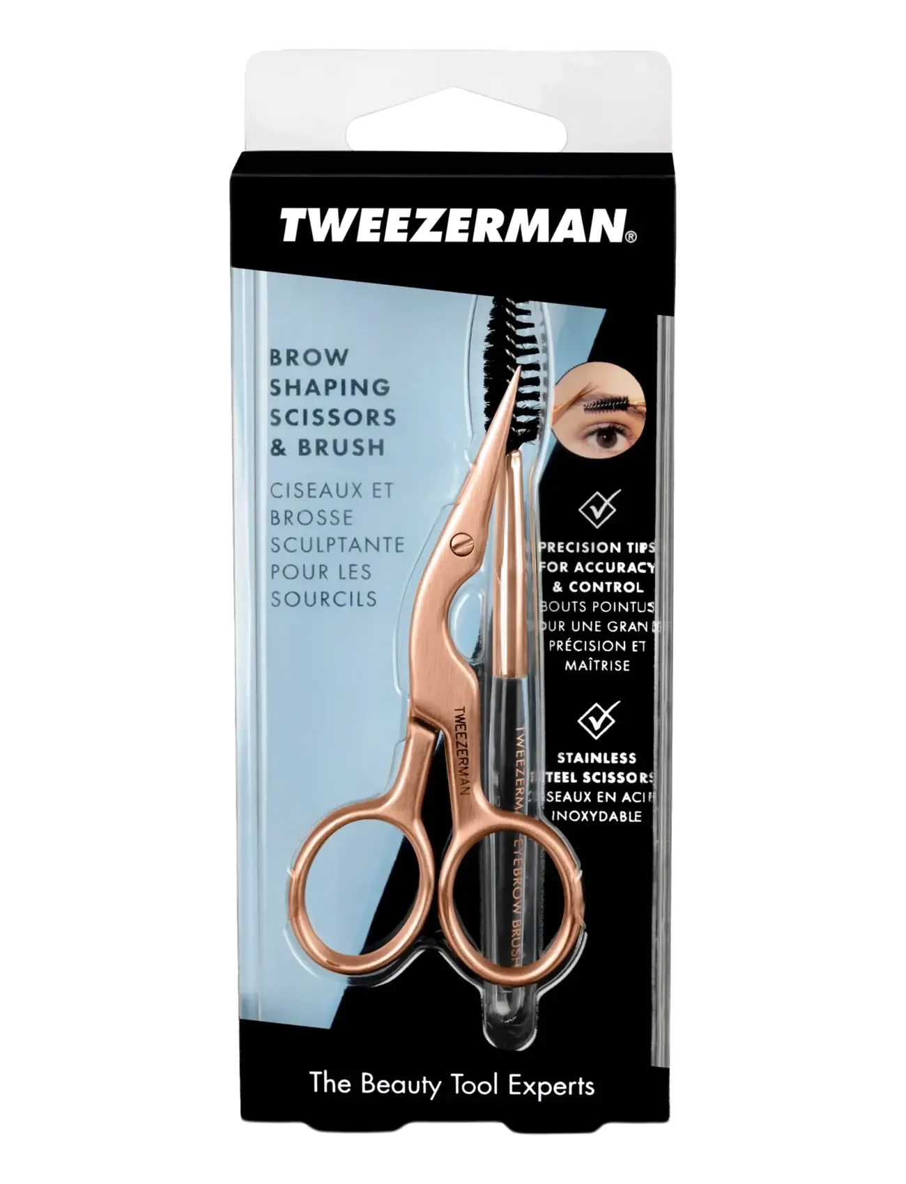 Tweezerman Retail Rose Gold Brow Shaping Scissors & Brush ögonbryn dam – bild 2