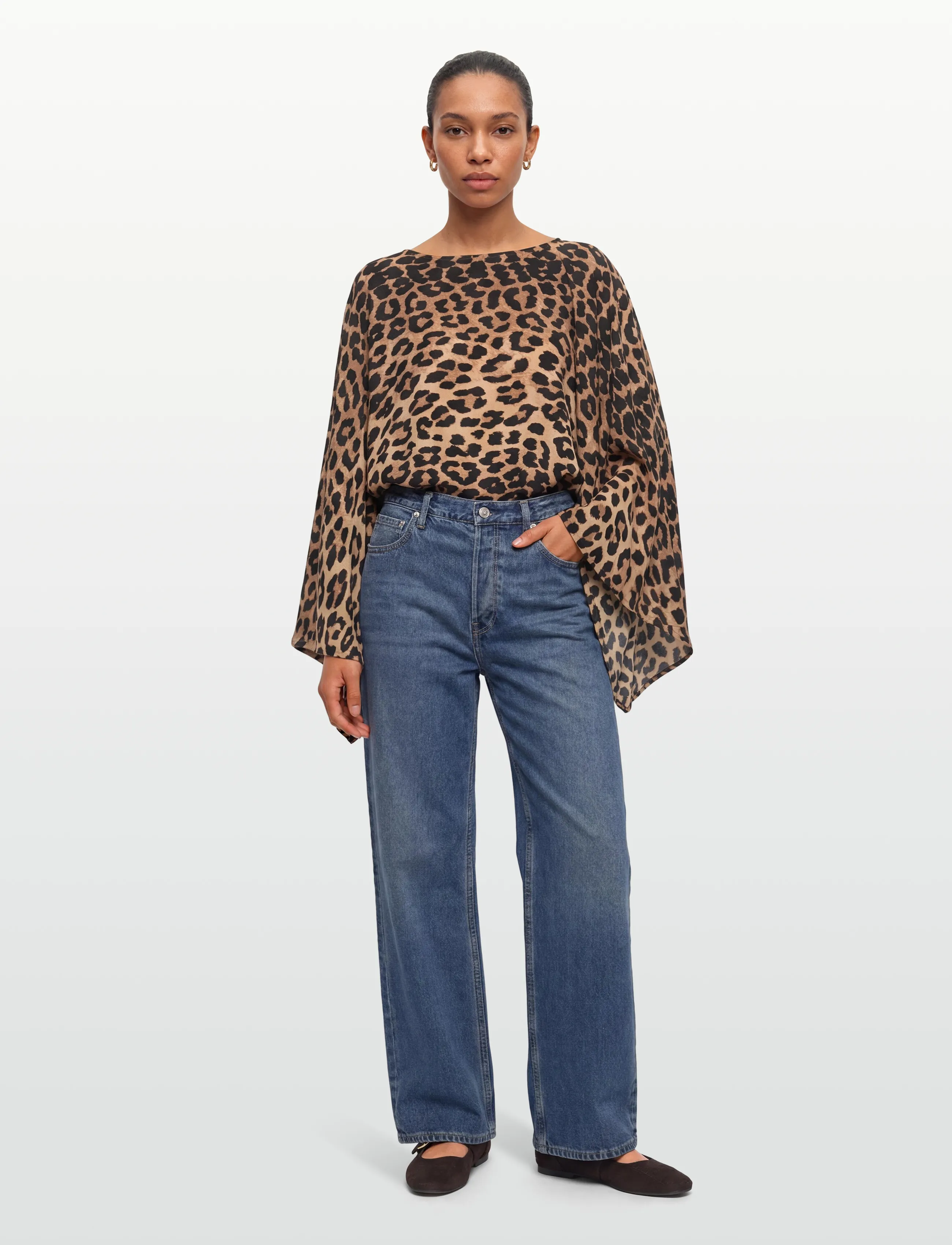 Twist & Tango Klasia Satin Blouse, Kvinder, Leopard Print Bluse, Brun, Str: M/L