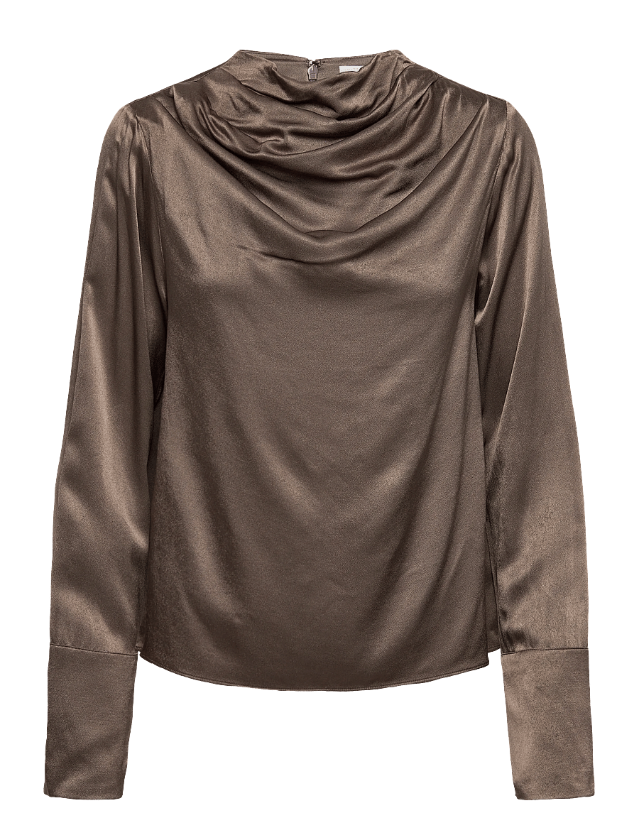 Twist & Tango - Tammie Satin Blouse - langærmede bluser - dk truffle - 1