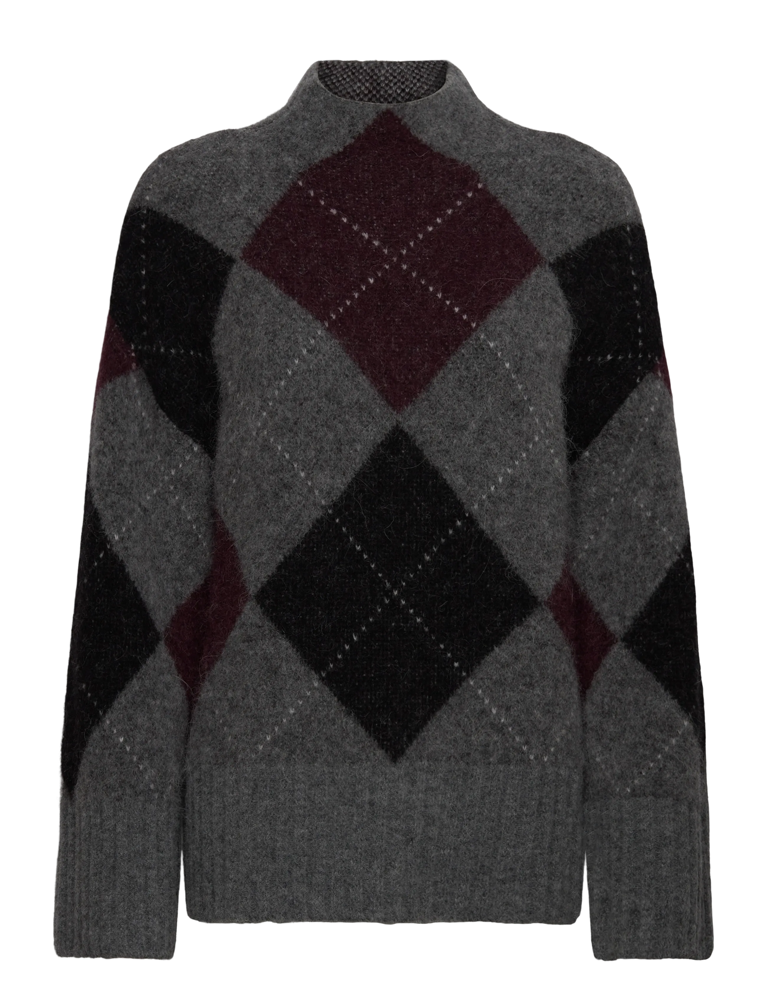 Twist & Tango Idalia Argyle Sweater - Transitional Layering - BURGUNDY ARGYLE / grey